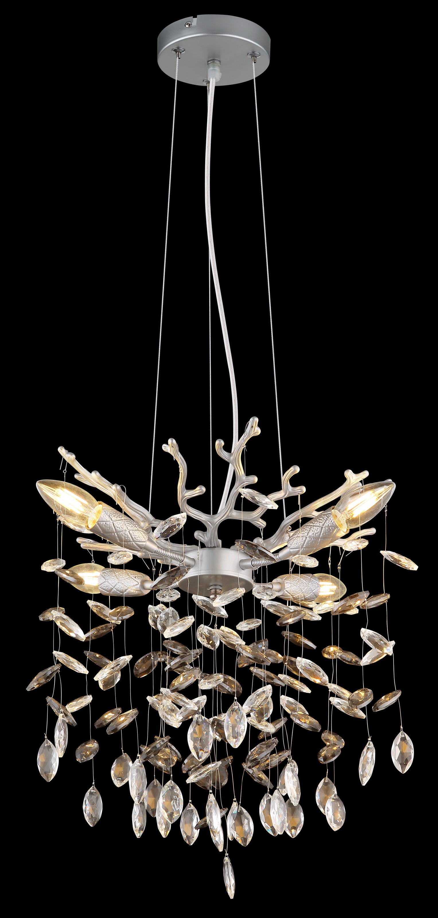 GLOBO LIGHTING Hängeleuchte »QUEENA« E14 1 Stk. Silberfarbener Luster mit rauchfarbenen Glaskristallen