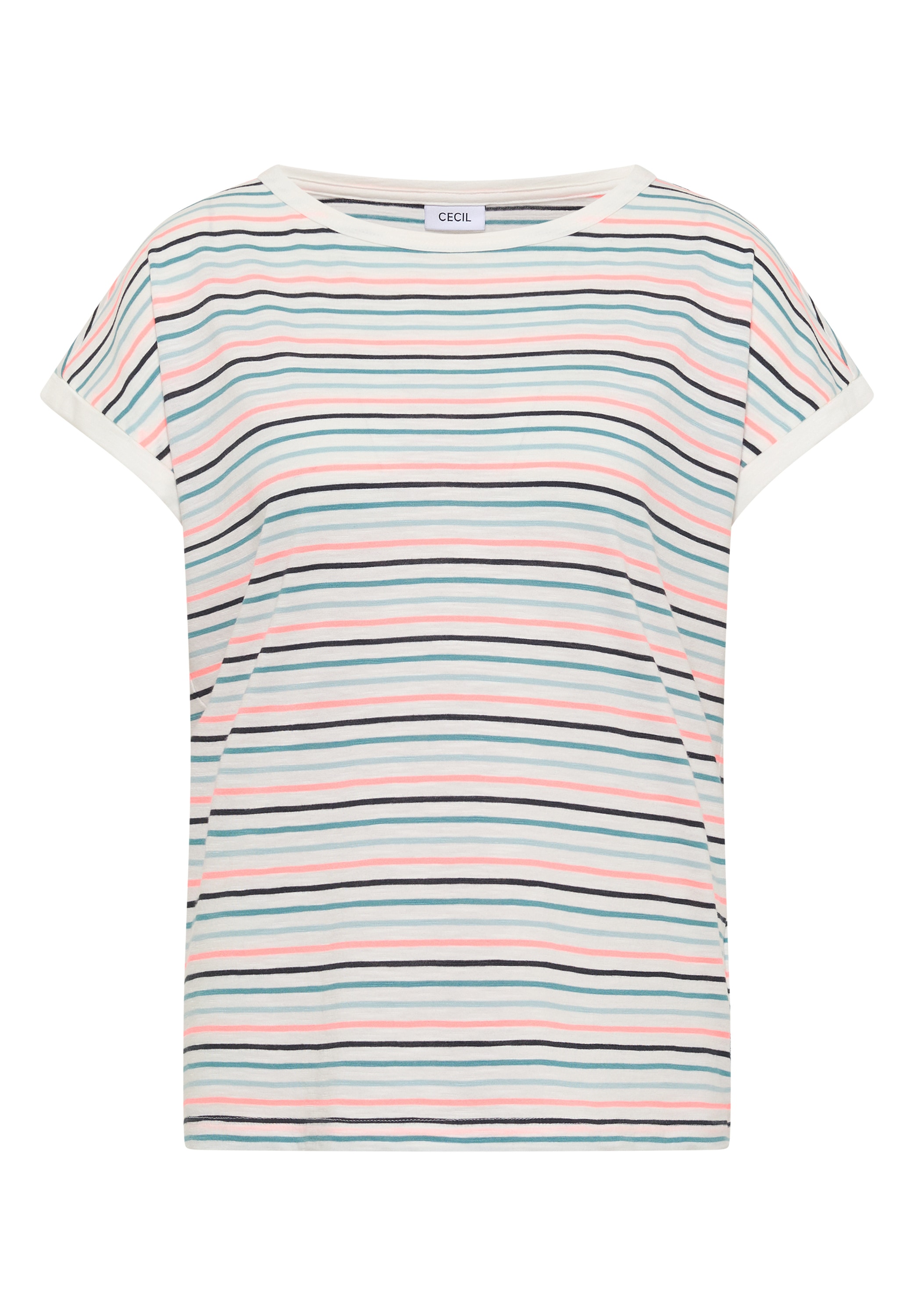 Cecil Kurzarmshirt Sommershirt mit Turn-Up-Detail/Streifen-Optik