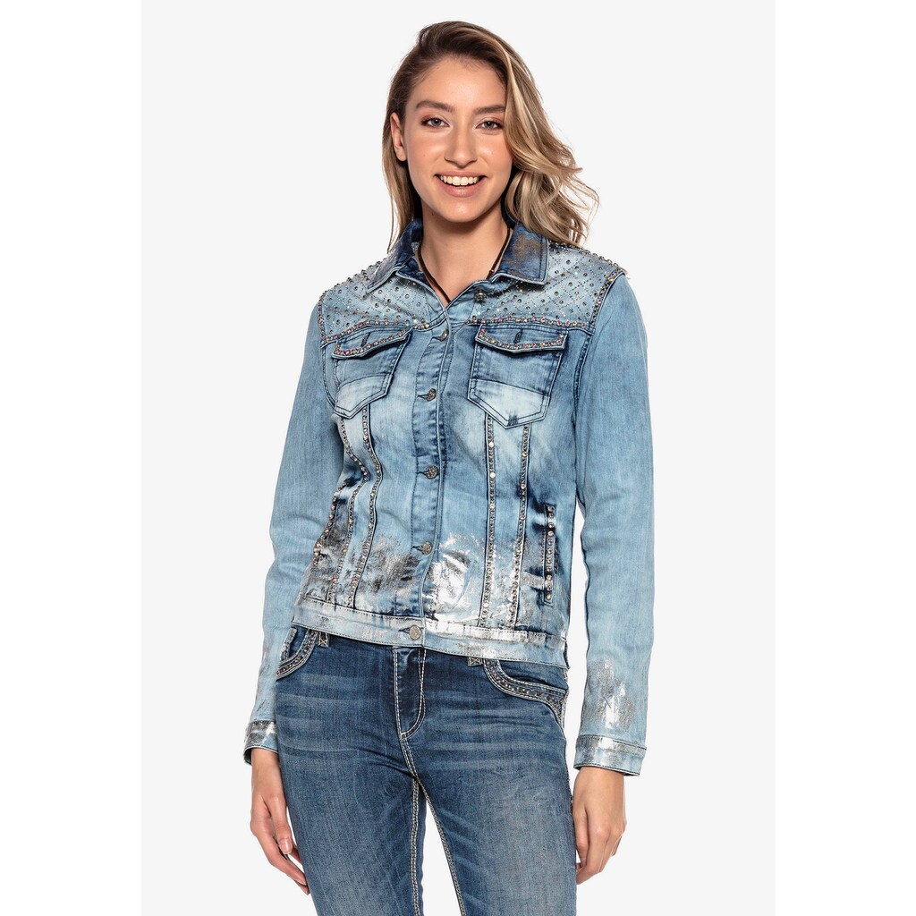 Cipo & Baxx Jeansjacke, mit Pailletten-Logo-Print