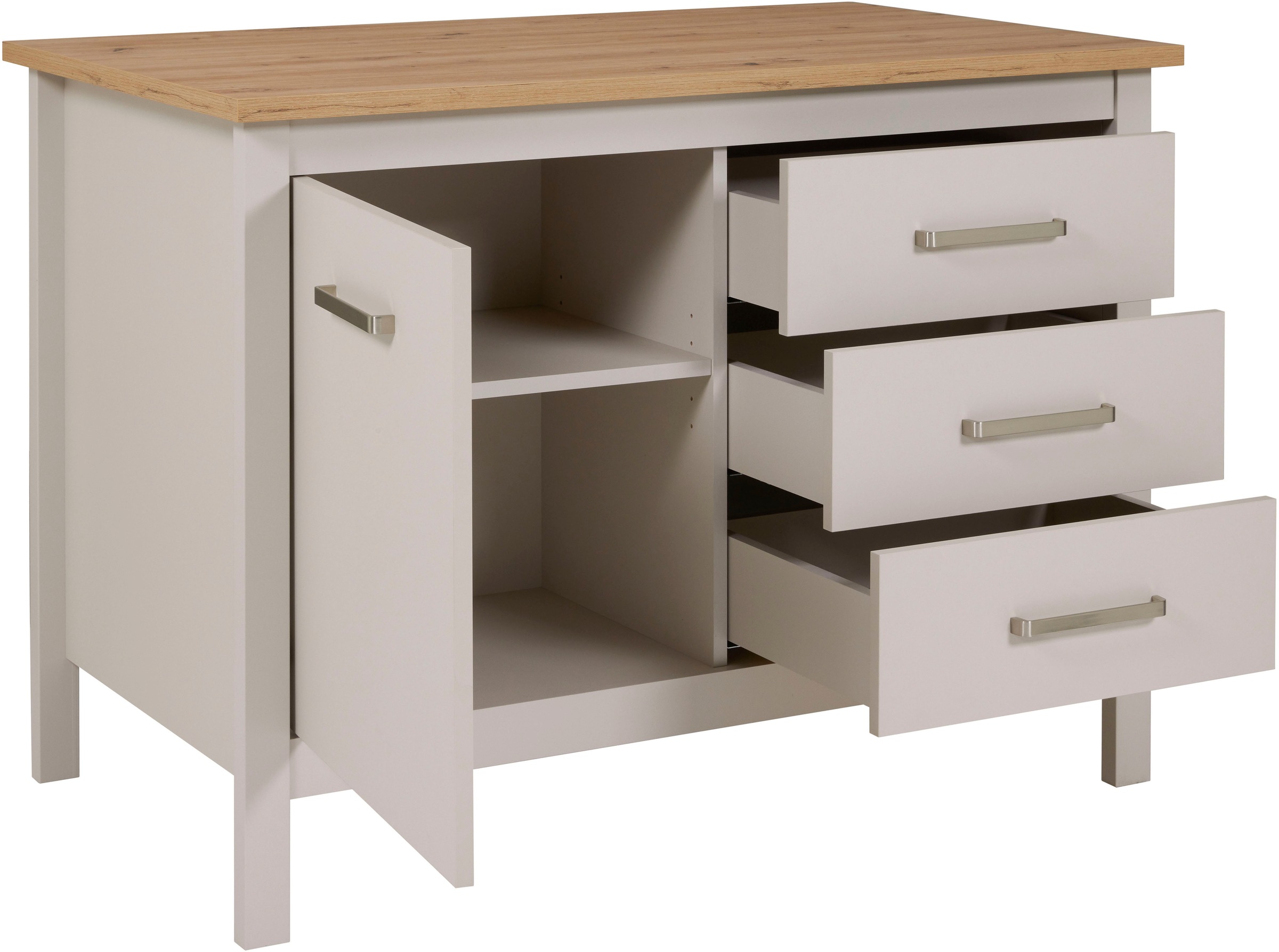 Inter Link Bartisch »Pienza, multifunktional für Küche & Essbereich, Kaschmir, Skandi Look« 1 Stk. tlg. Kücheninsel mit Soft-Close, Platz für 2 Hocker, 124x75x91 cm