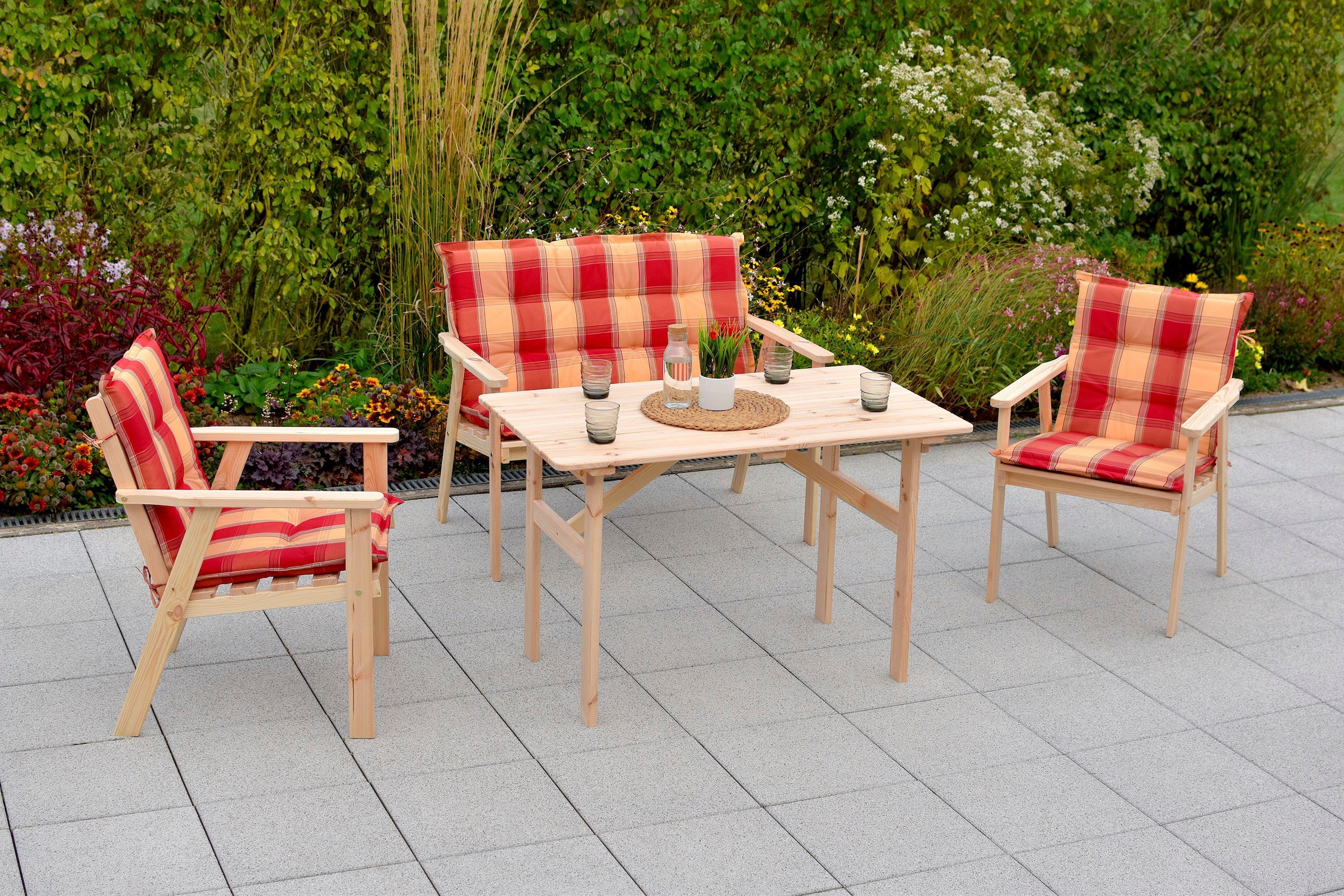 MERXX Garten-Essgruppe "Sylt", (7 tlg., 2x Sessel, 1x Bank, 1x Tisch, inkl. günstig online kaufen