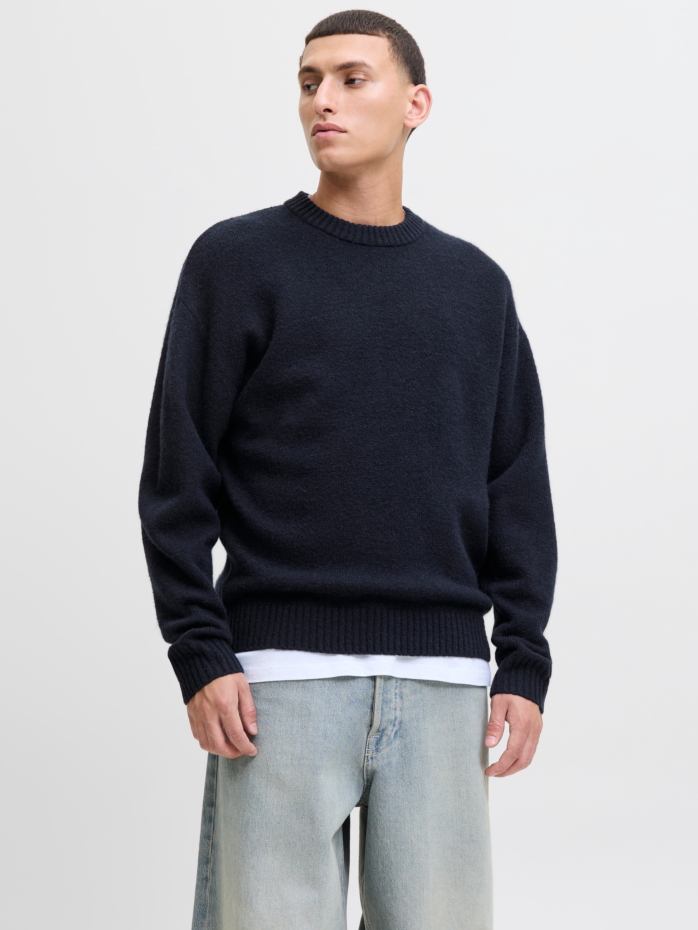 Jack & Jones Rundhalspullover »JJESOHO OLLIE KNIT CREW NECK SN« Materialmix, relaxed fit
