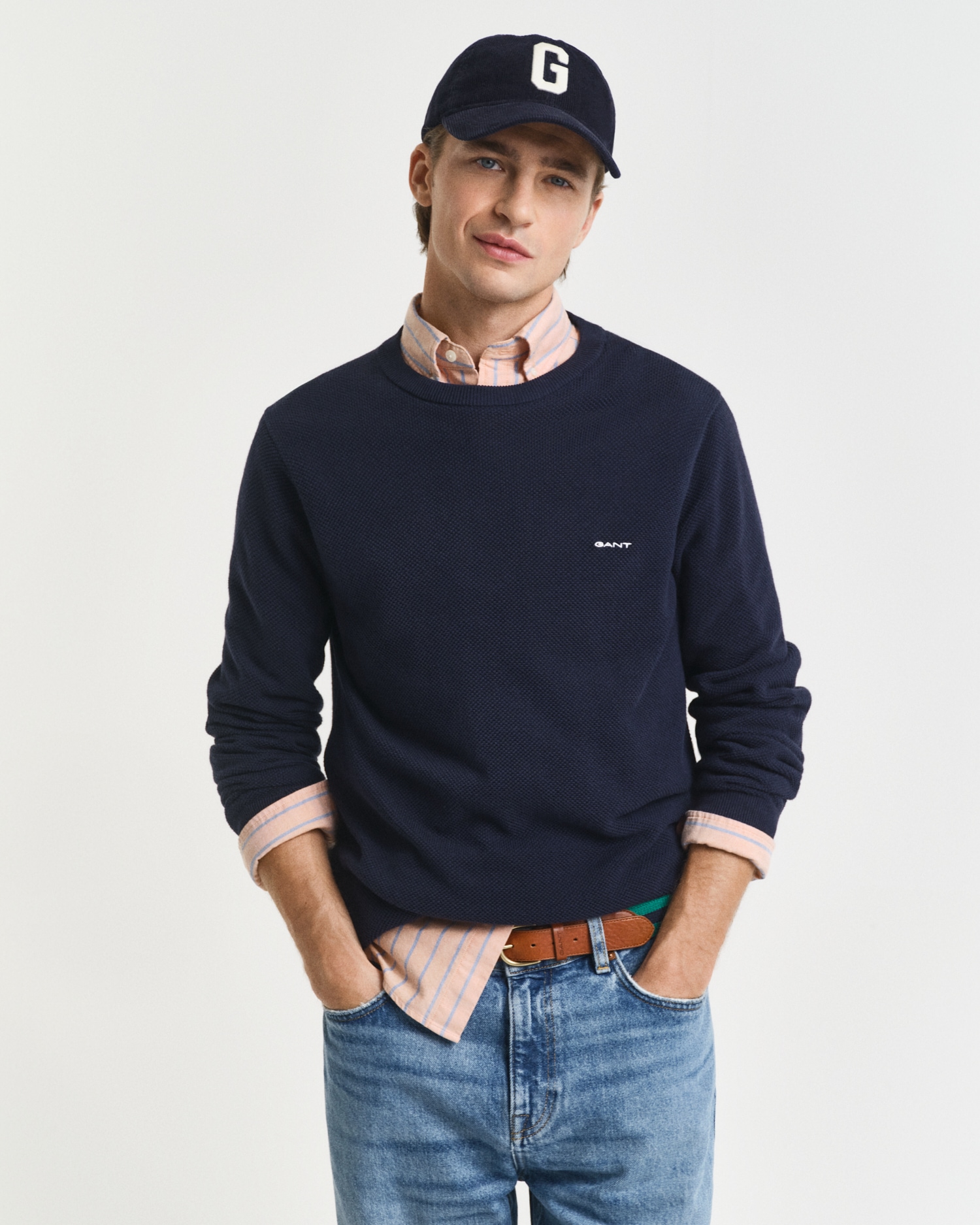 Gant Rundhalspullover "COTTON PIQUE C-NECK", mit Logostickerei auf der Brus günstig online kaufen