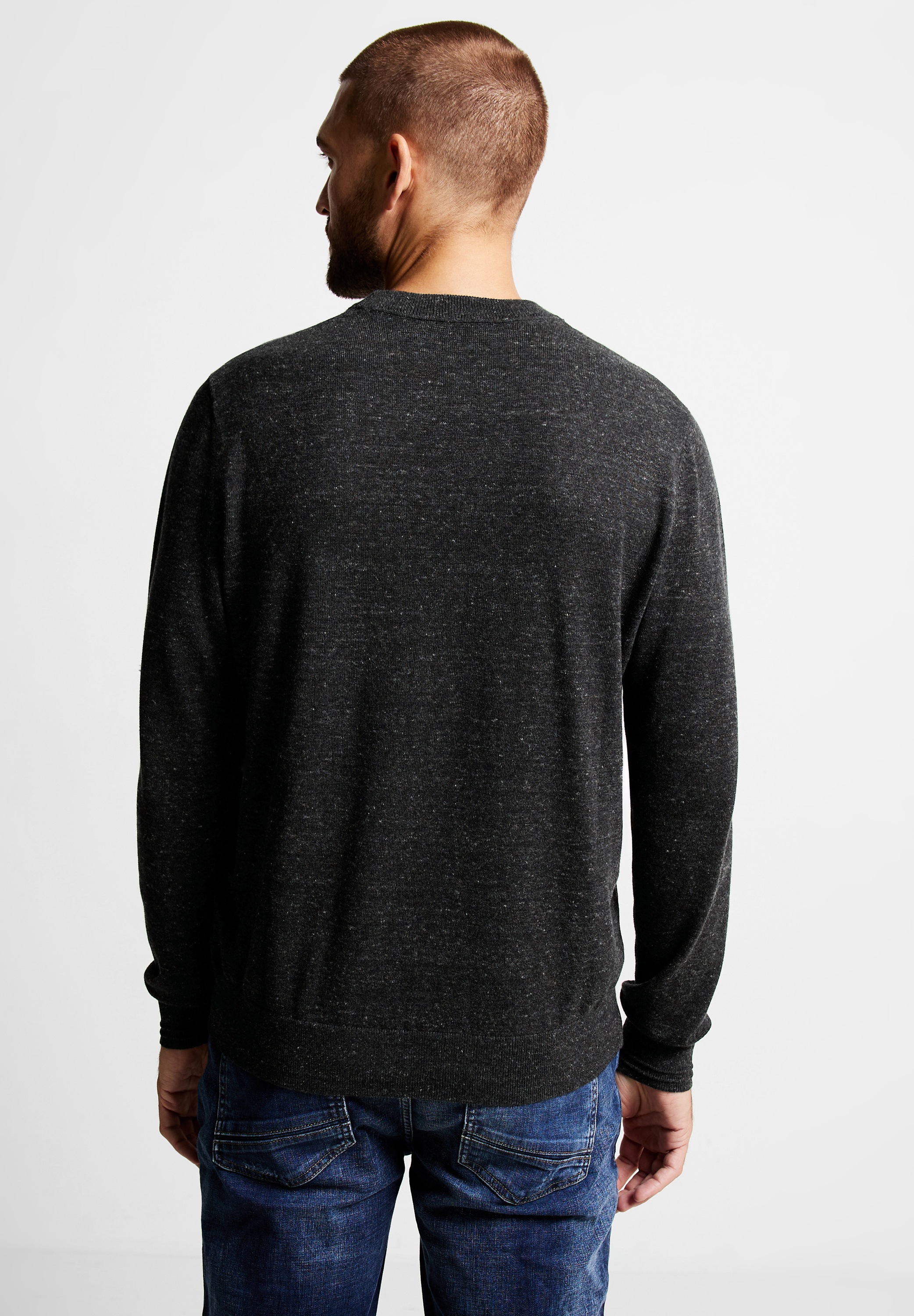 STREET ONE MEN Stehkragenpullover, mit Rippstrickdetails