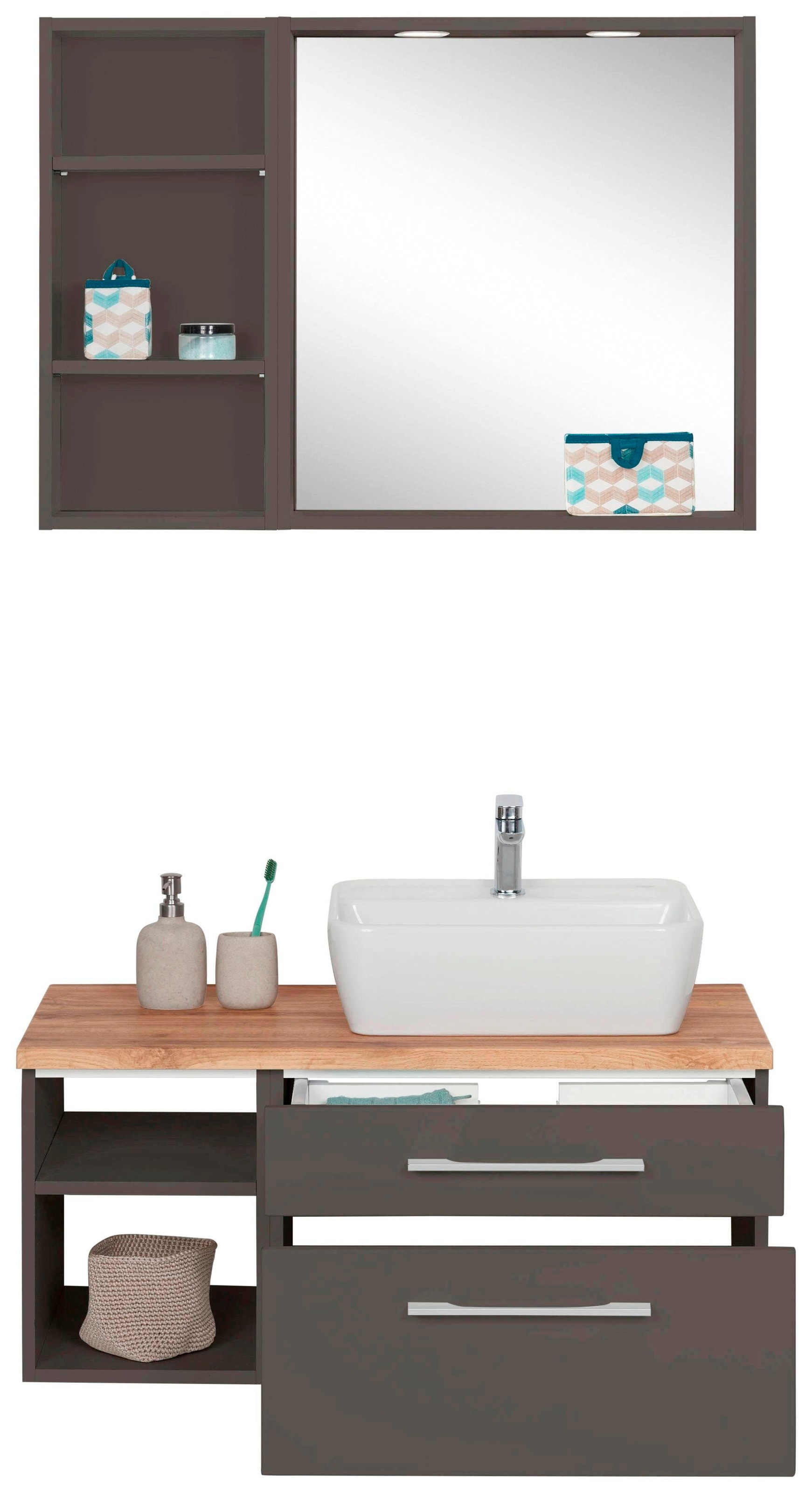 welltime Badmöbel-Set "Davos" 3 Stk. tlg. Waschplatz mit Regal und Spiegel günstig online kaufen