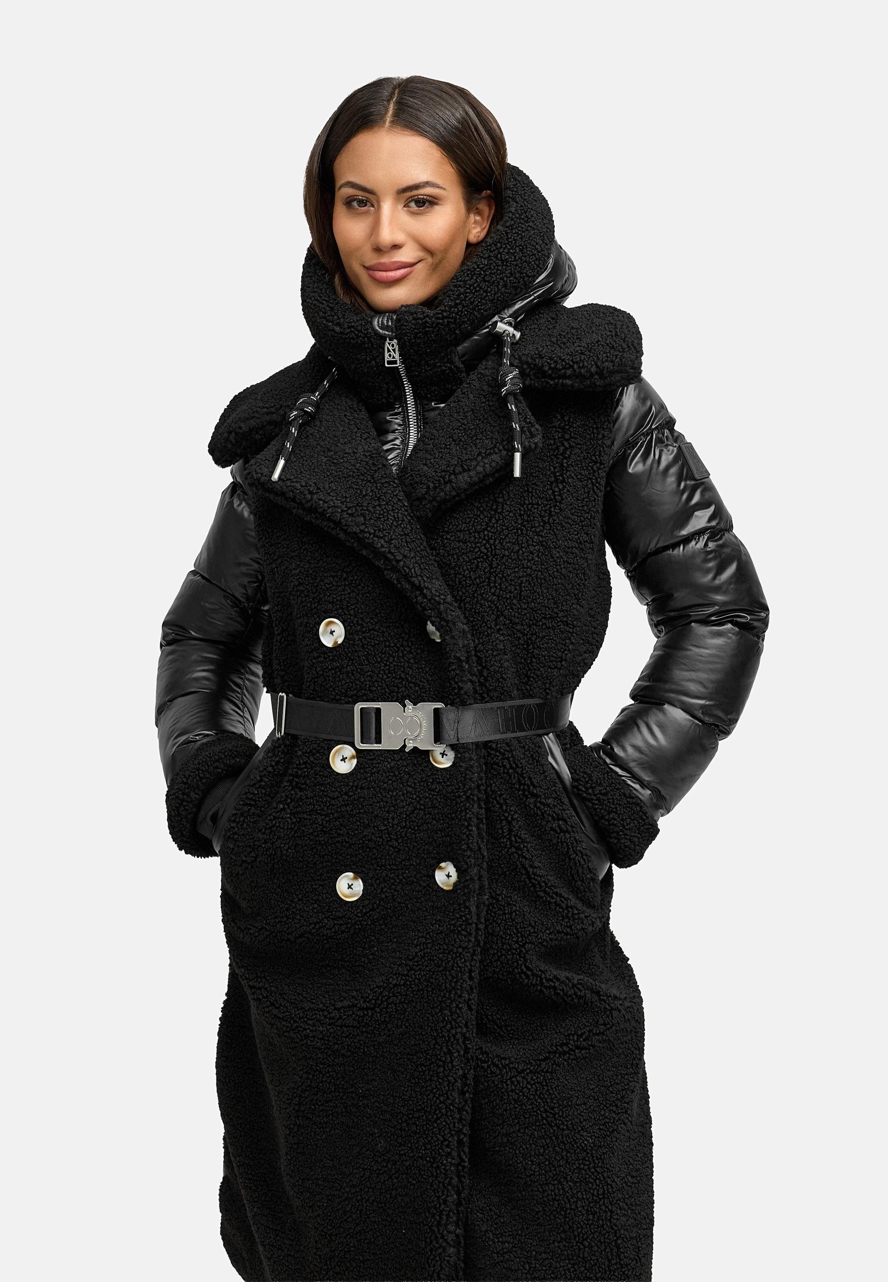 Navahoo Wintermantel »Kuscheltraum 14«, Modischer Damen Plüschmantel aus angesagtem Materialmix