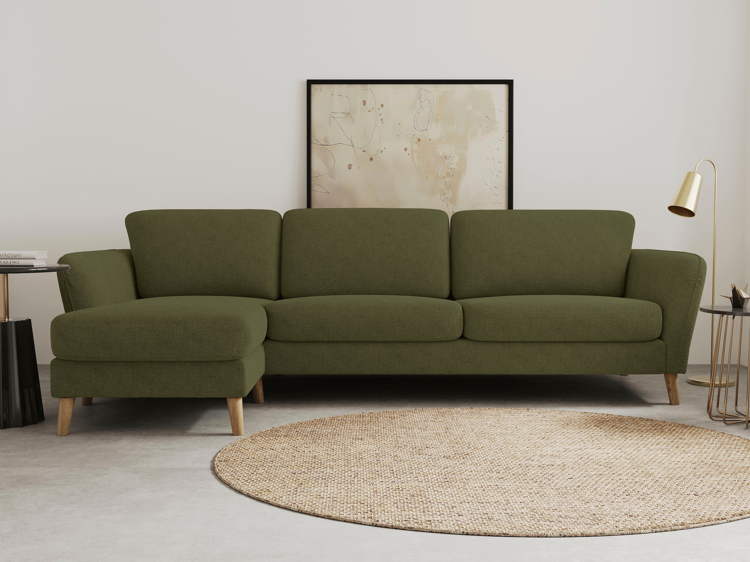 OTTO home Ecksofa "MARSEILLE (279/152cm),L-Form, Rec. rechts/links, verschiedene Bezüge" Massivholzbeine aus Eiche, in verschieden Bezügen und Farbvarianten