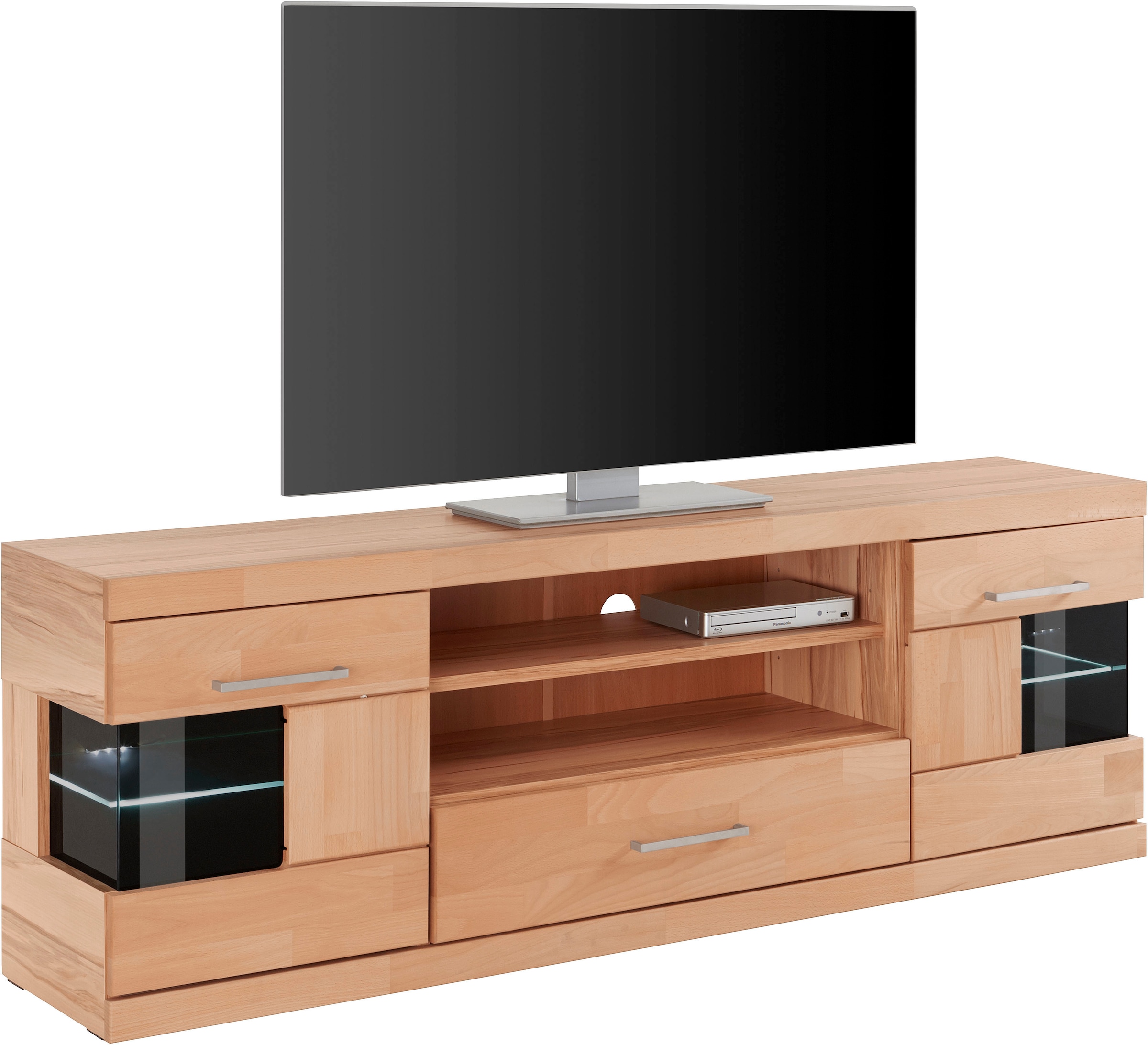 Home affaire Lowboard "Ribe,160cm breit, Fronten Massivholz,6 Fächer,Kabeld günstig online kaufen