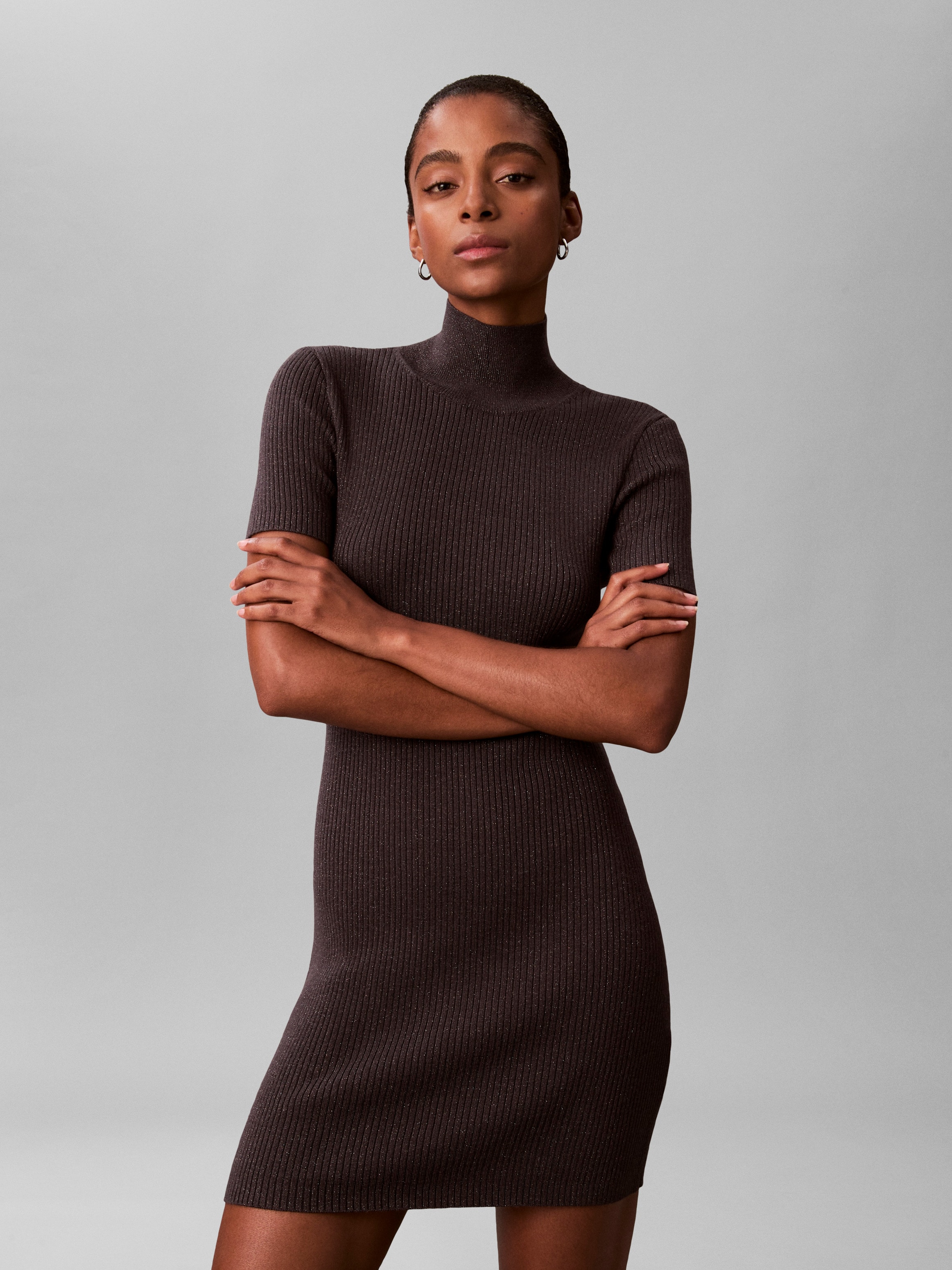 Calvin Klein Jeans Minikleid Ohne Tasche Figurbetonte Passform mit Stehkrag günstig online kaufen