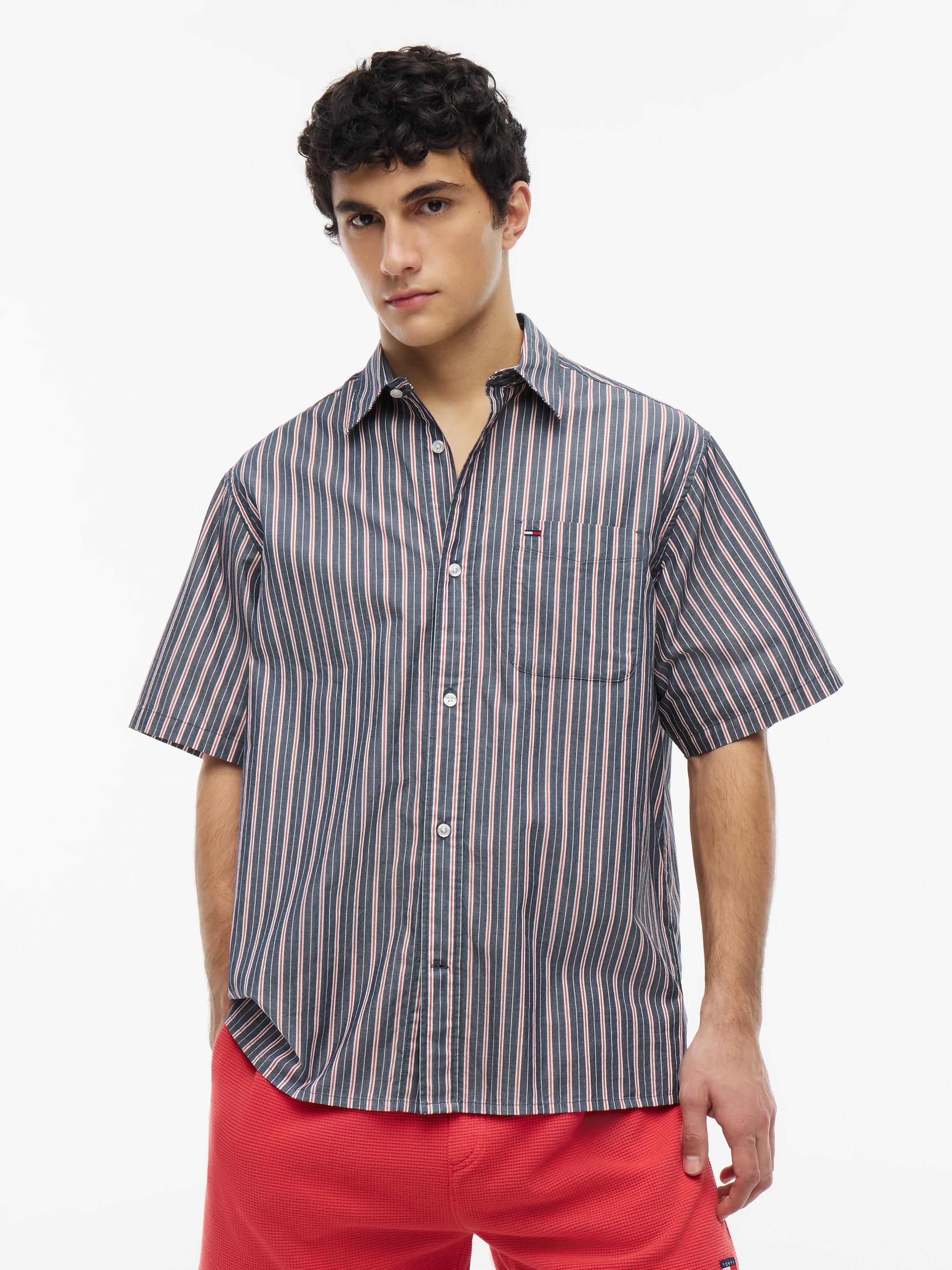 Tommy Jeans Kurzarmhemd "POPLIN STRIPE SHIRT" Relaxed fit mit Brusttasche