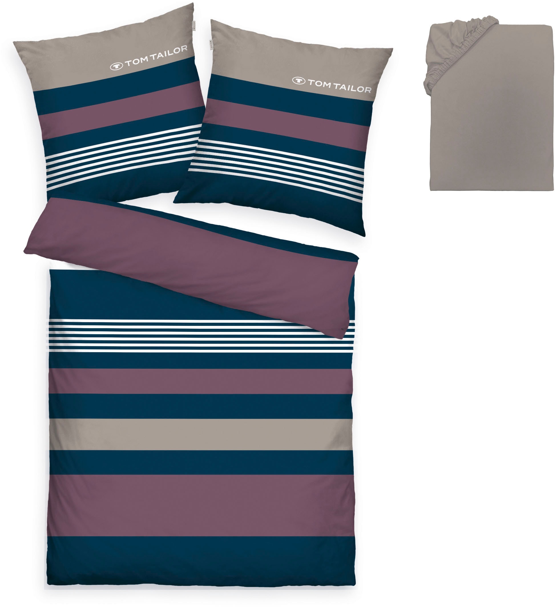 TOM TAILOR HOME Bettwäsche "Carl in Gr. 135x200 oder 155x220 cm" 3 Stk. mit GRATIS-Zugabe: Spannbettlaken, 100% Baumwolle, mit Reißverschluss
