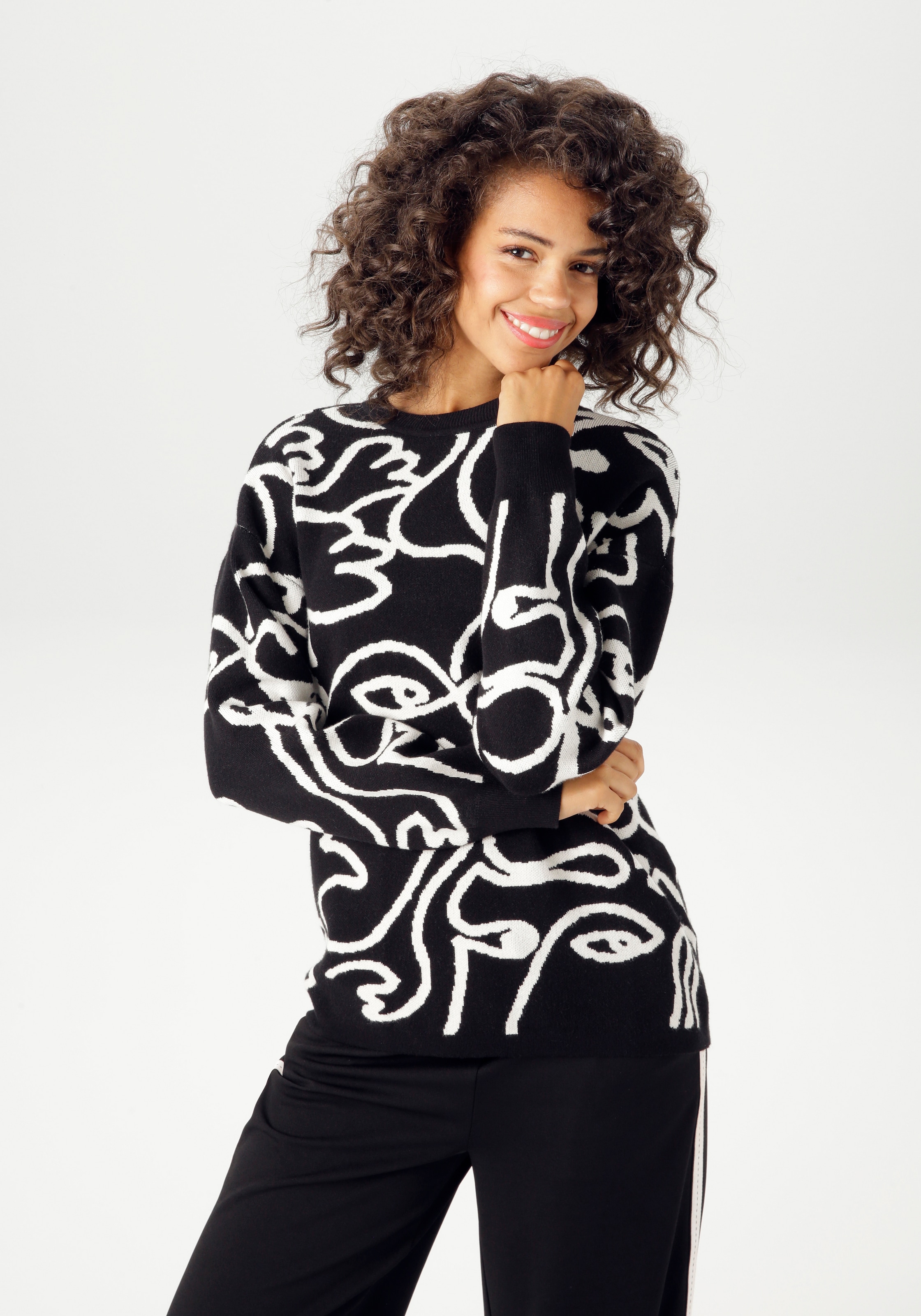 Aniston CASUAL Strickpullover, mit fantasievollem, grafischen Jacquard-Must günstig online kaufen