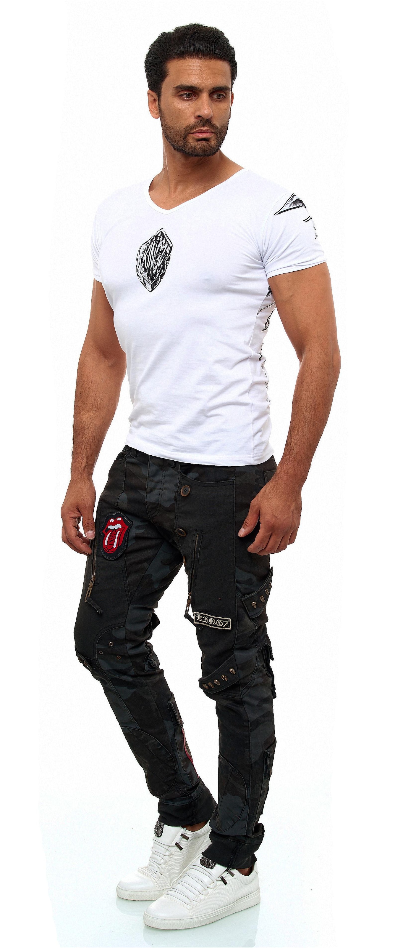 KINGZ Bequeme Jeans, im stylischen Military-Look