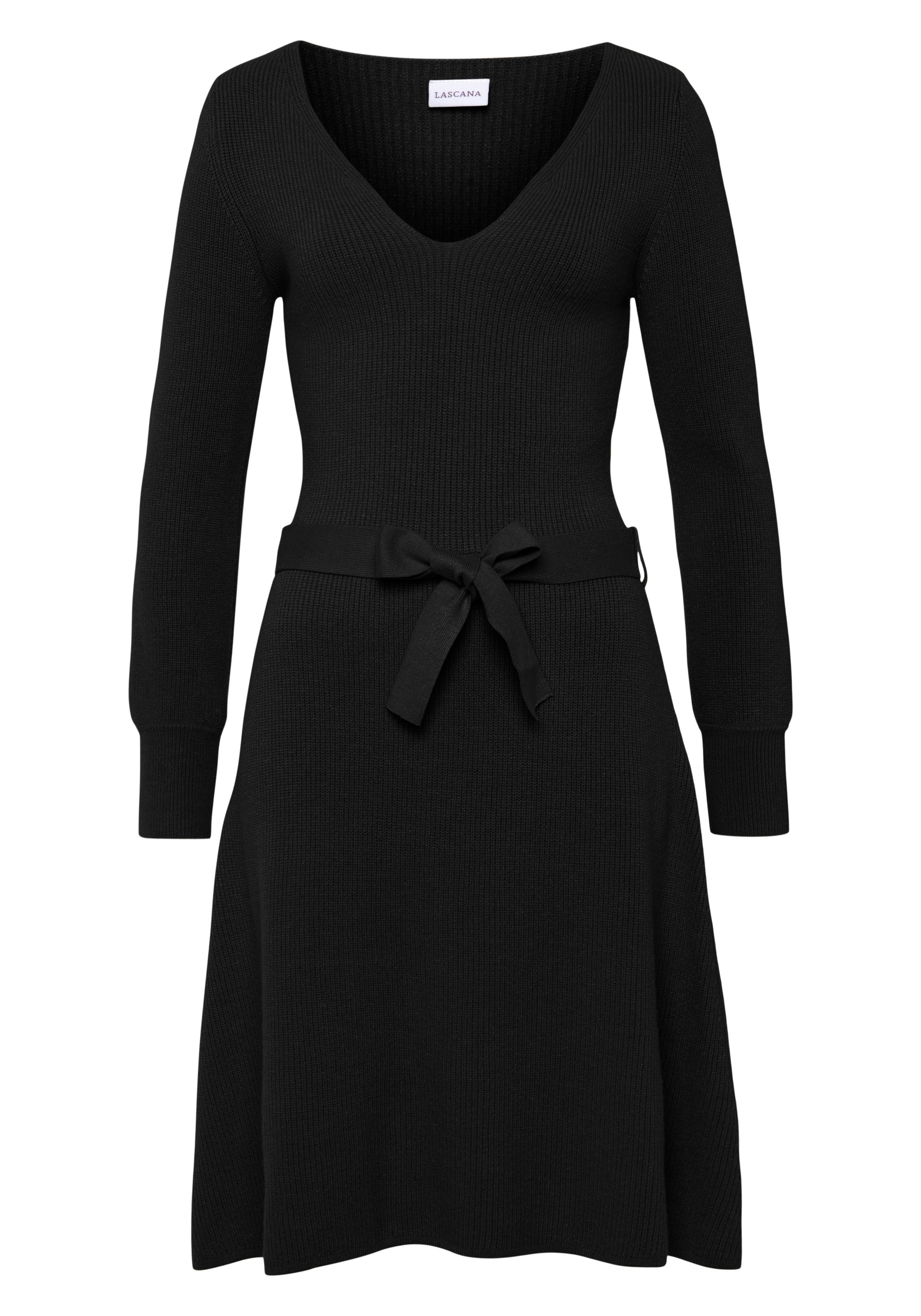 LASCANA Strickkleid, (mit Bindegürtel), und V-Ausschnitt, Herbst- Winterkle günstig online kaufen