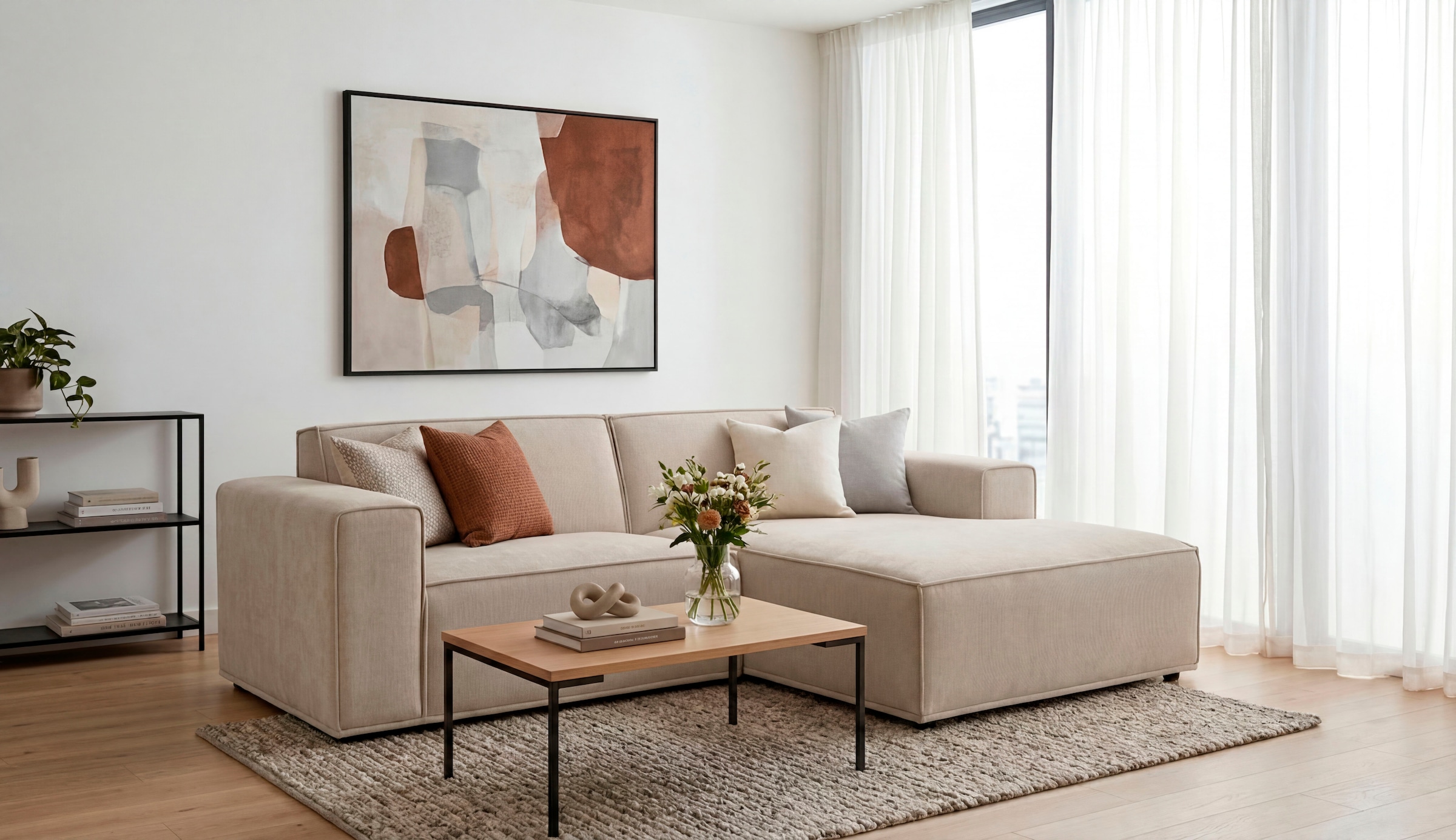OTTO home Ecksofa "Avelin, 228 cm, L-Form, Chenille, Struktur-Boucle" mit Wellenunterfederung, Kedernaht, bodentief, Skandi-Design