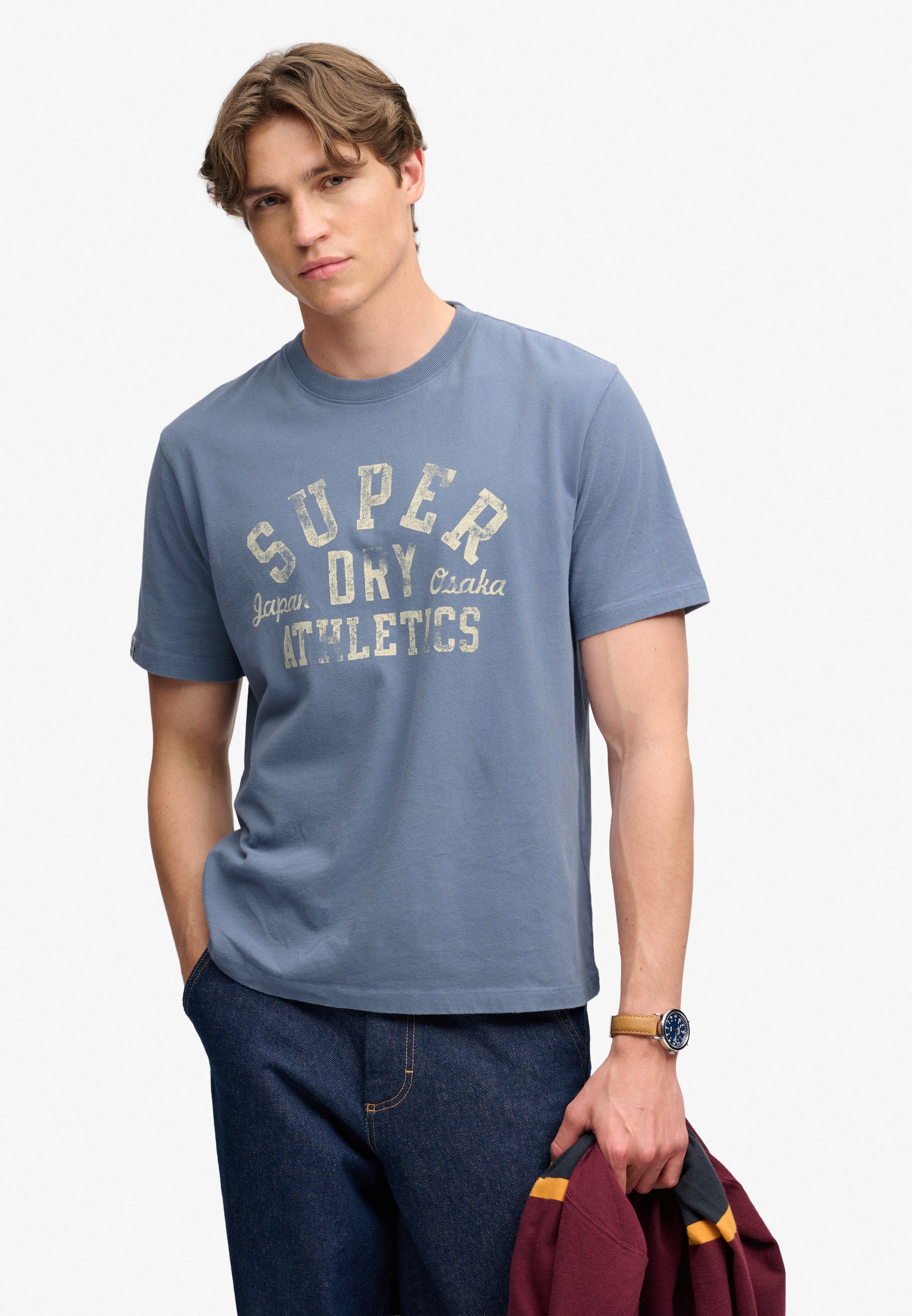 Superdry Herren Blau/Grau Rundhalsshirt "Ath Ess Tee", Gr. L, (Flint Stone Grau), Single Jersey, Obermaterial: 100% Baumwolle, Bedruckt, Loose Fit... - Bild 3