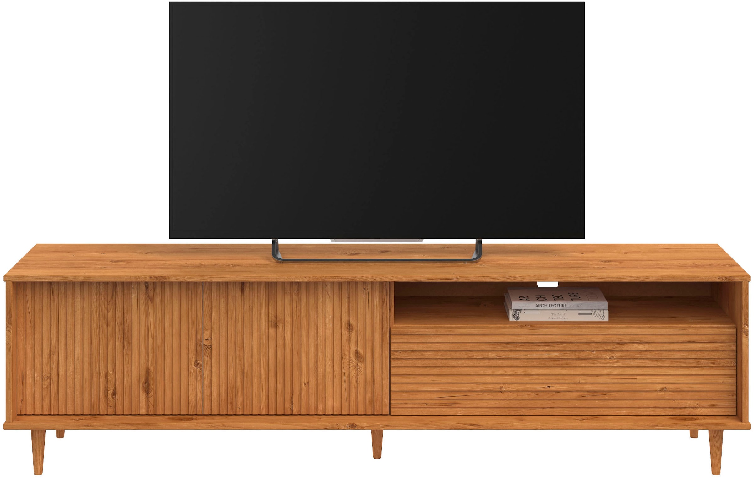 INOSIGN Lowboard »Malmedy Front mit gefrästen Rillen«, TV-Kommode aus massivem Kiefernholz, Push-to-open, Breite 180 cm