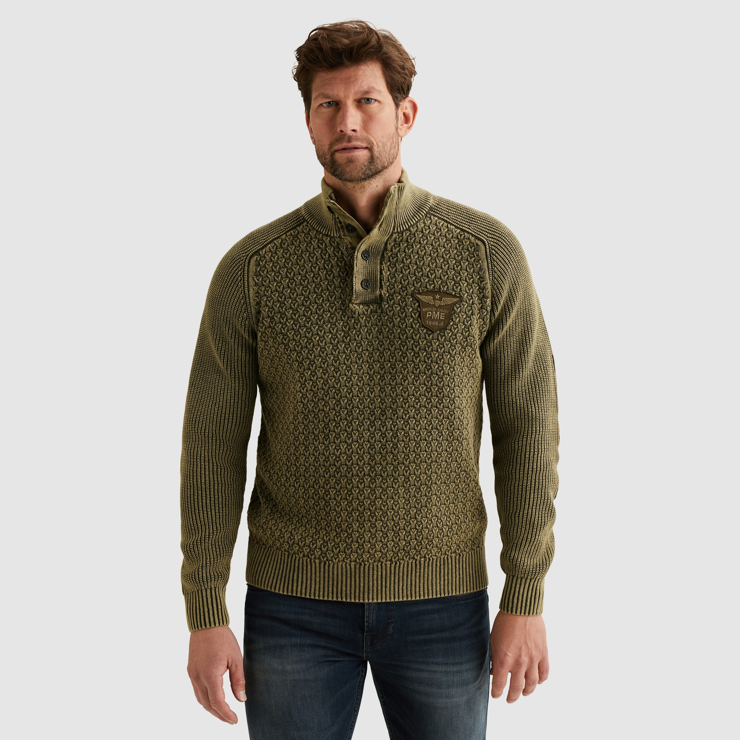 PME LEGEND Strickpullover mit kurzer Knopfleiste günstig online kaufen