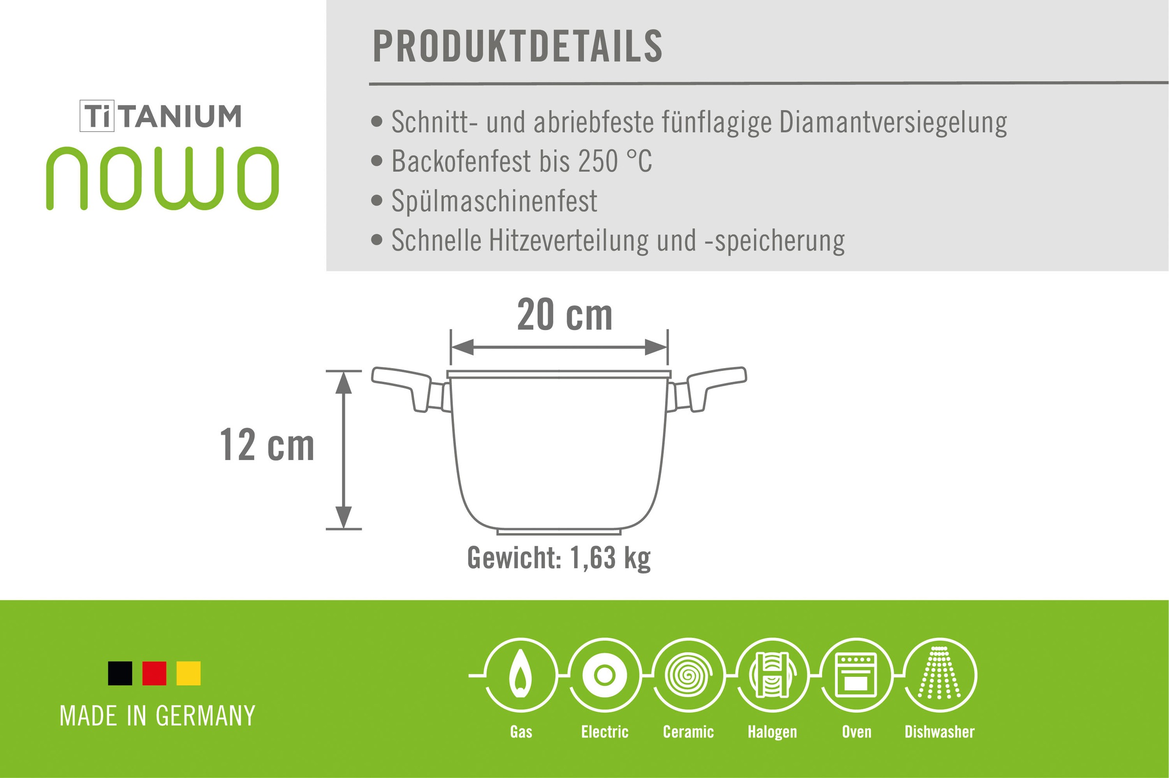 WOLL MADE IN GERMANY Topf-Set »Nowo Titanium«, Aluminiumguss, (Set, 8 tlg., je 1 Kochtopf 20/24/28 cm, 1 Stielkasserolle 18 cm), Made in Germany
