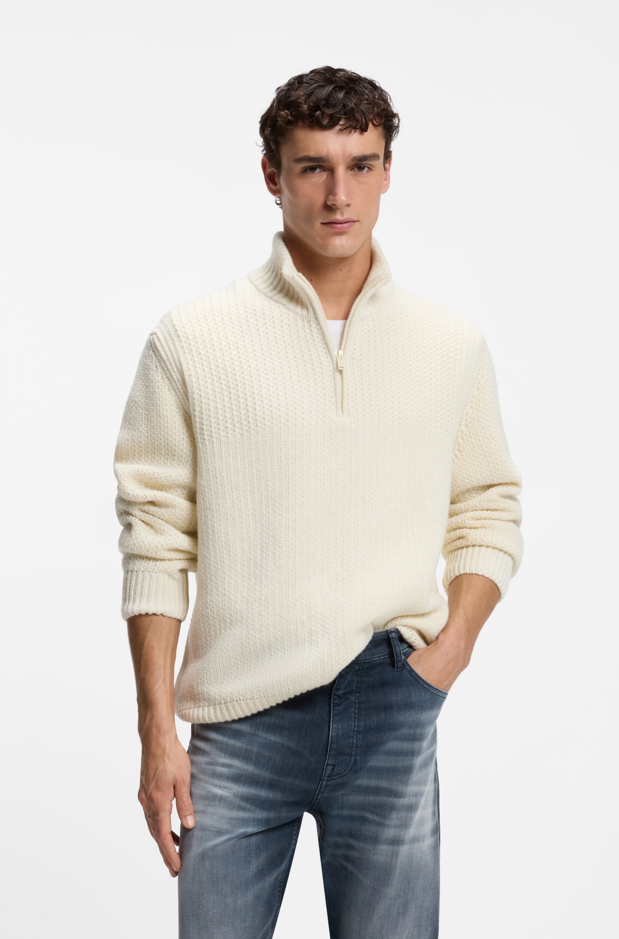 BOSS ORANGE Strickpullover "Kenter" mit Schurwolle, Regular Fit, Strukturstrick