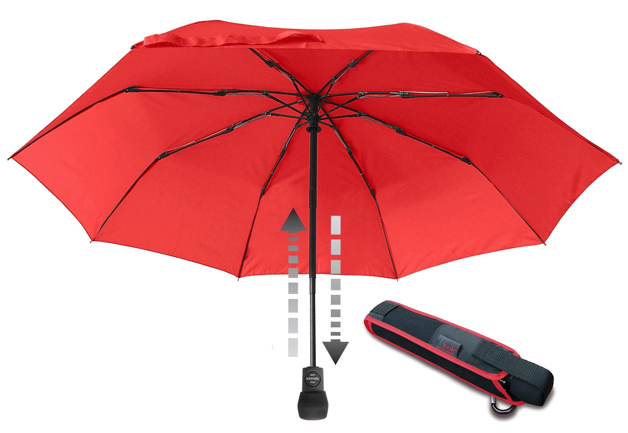 EuroSCHIRM Taschenregenschirm "light trek", kompakte Größe, mit Automatik und integriertem Kompass im Griff
