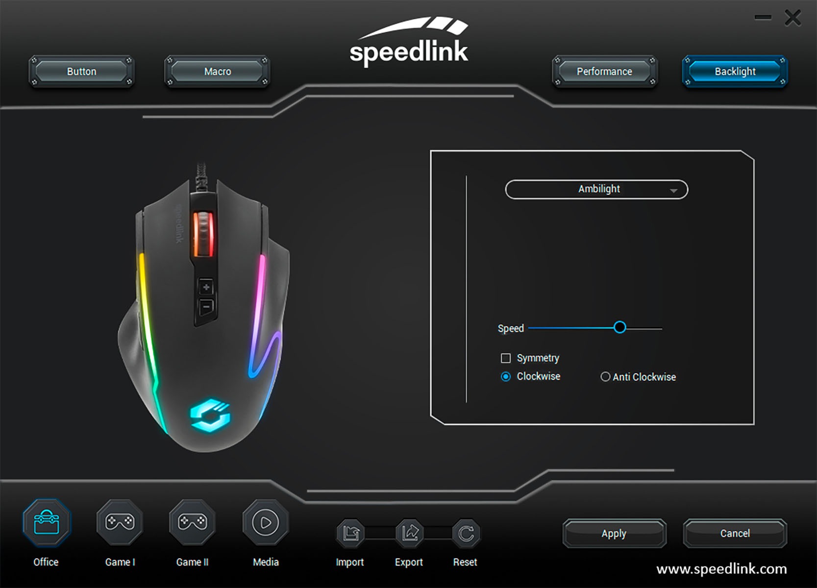 Speedlink Gaming-Maus »DECUS NX RGB Gamer Maus mit Kabel und 6 Tasten«, kabelgebunden, 12800dpi, Programmierbar, Dauerfeuer Taste, 1000Hz Pollingrate