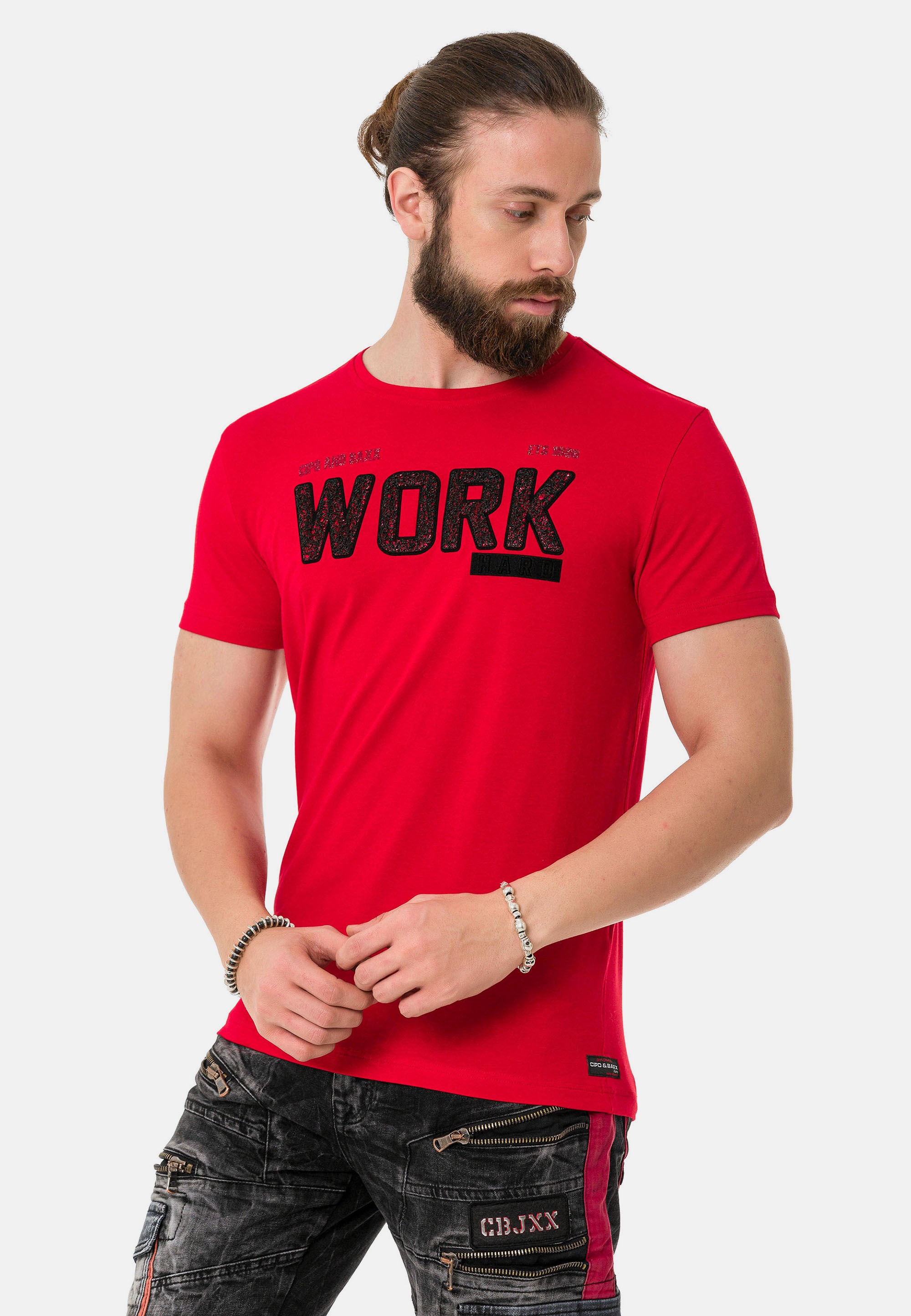 Cipo & Baxx T-Shirt, mit coolem Work-Aufdruck