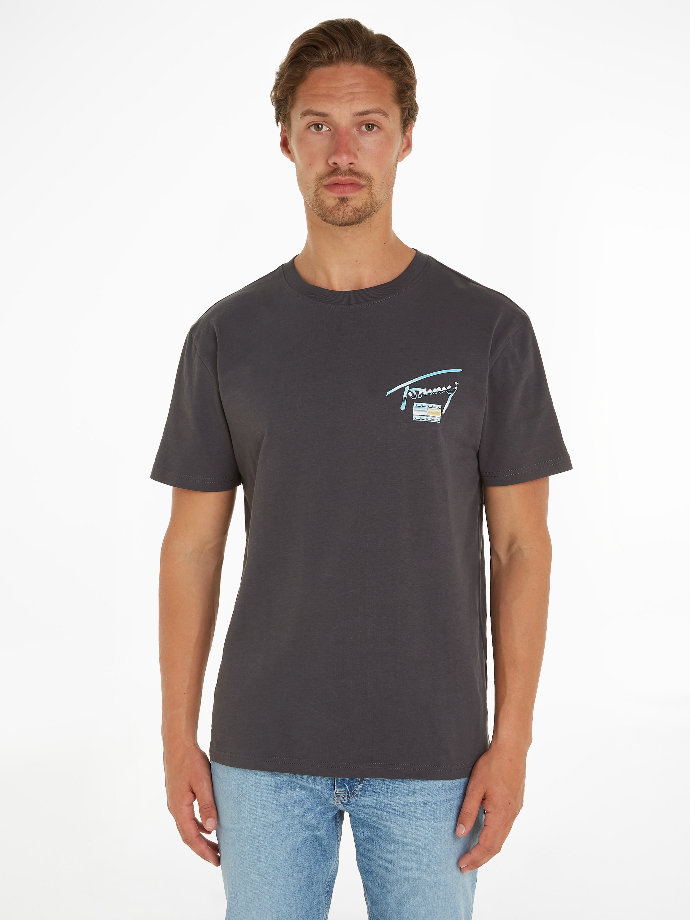 T-Shirt »TJM REG METALLIC AOP TEE EXT«, mit großem Tommy Jeans Aufdruck