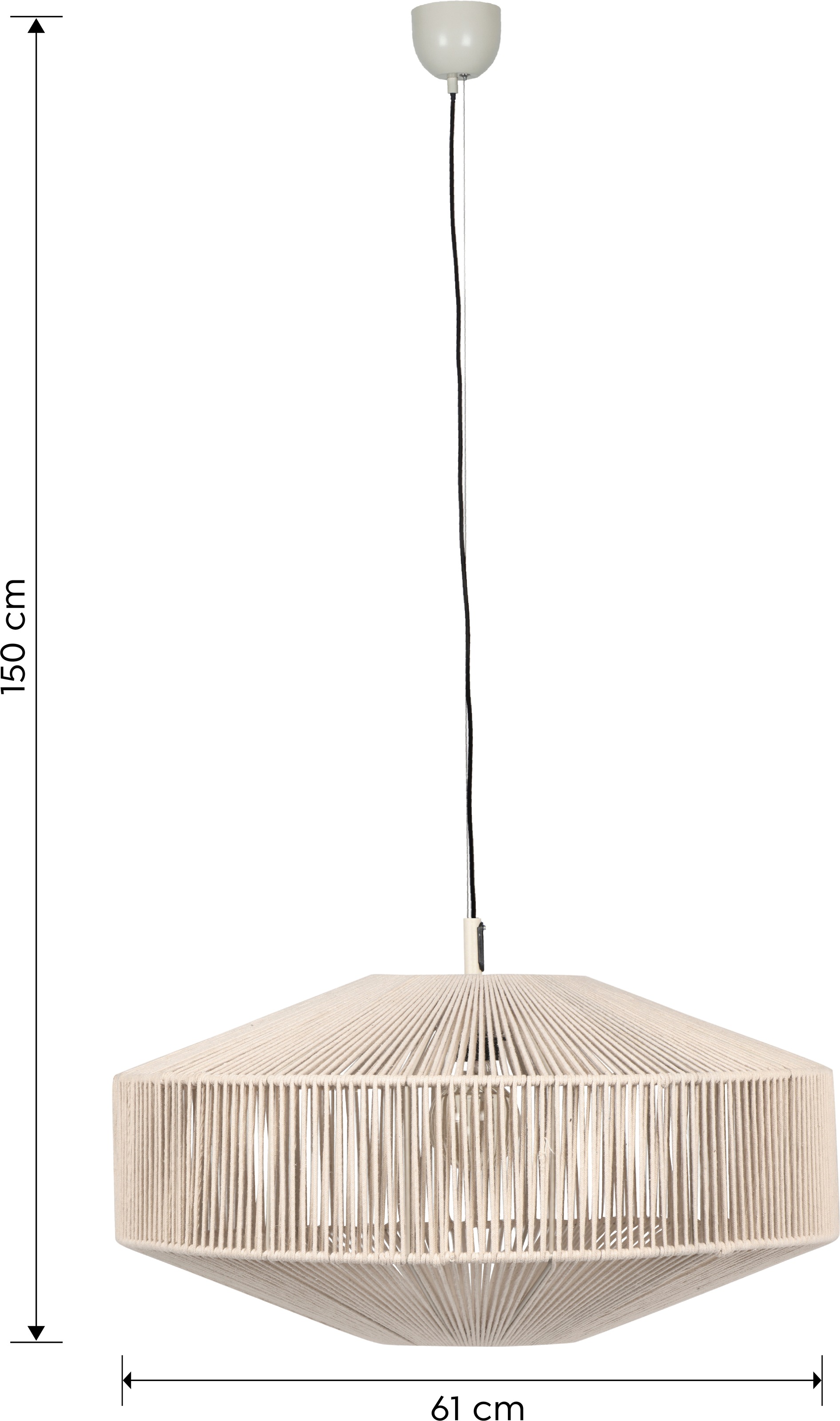 TRIO Leuchten Pendelleuchte »SVEA, Hängelampe beige aus Baumwolle im Boho-Look Höhe 150 cm« E27 1 Stk. warmweiß - kaltweiß Hängeleuchte Schlafzimmer / Wohnzimmer exkl 1x E27 max 10W
