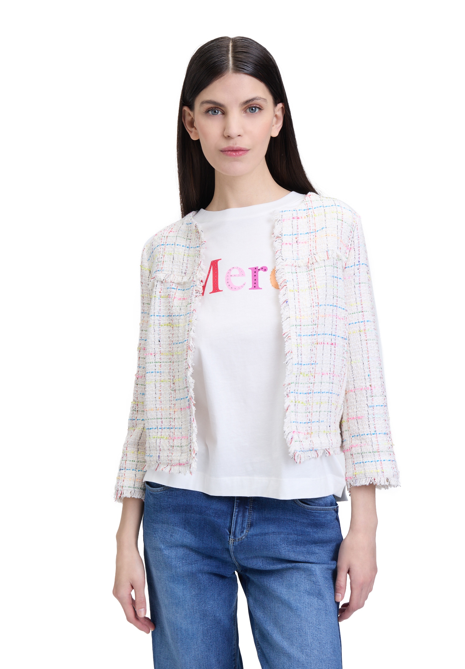 Cartoon Jackenblazer "Cartoon Damen Tweedblazer mit Fransen", Fransen günstig online kaufen