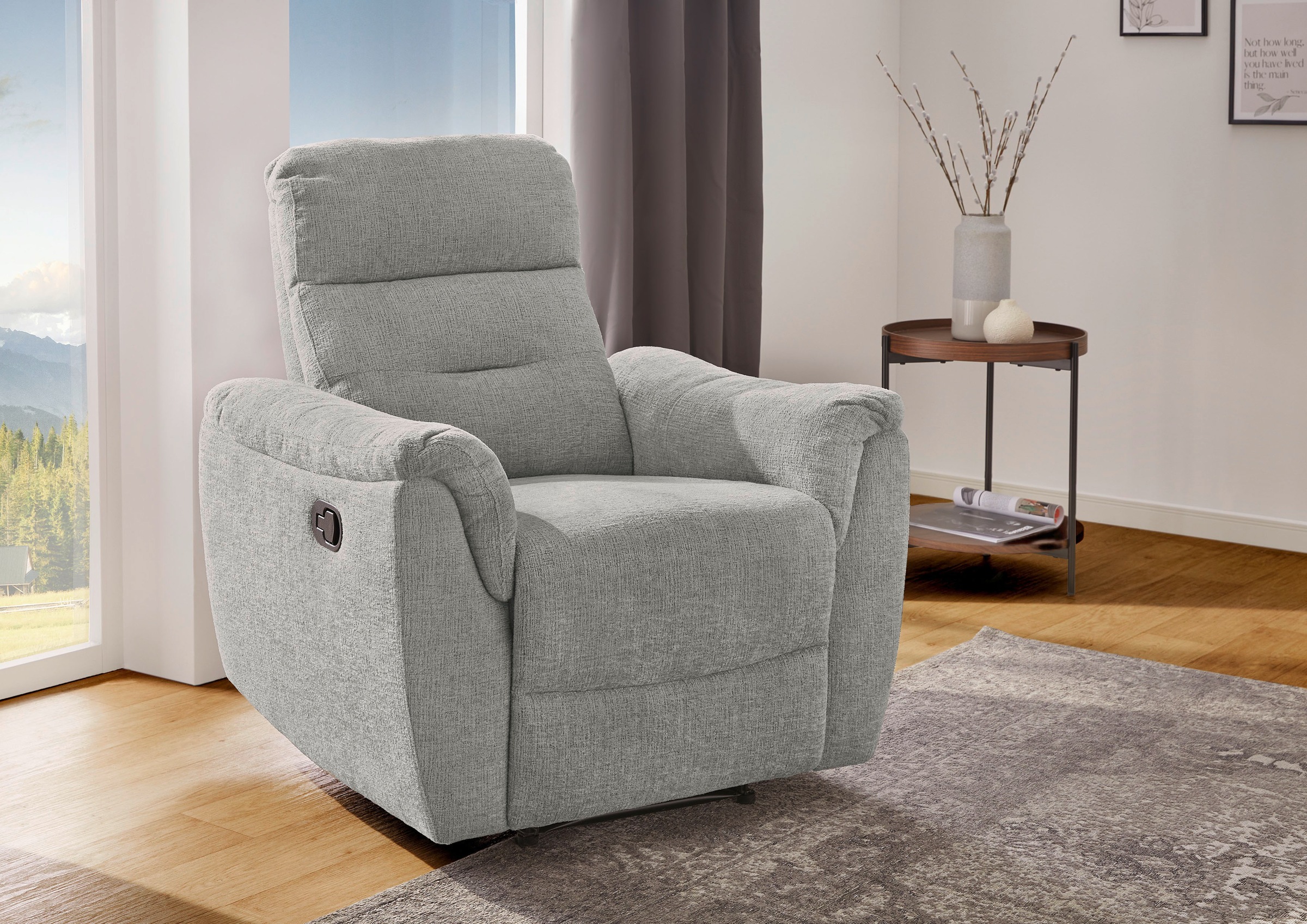 Sessel, B:91cm H:102cm T:91cmgrau, JOCKENHÖFER GRUPPE, Wohnzimmer, Sessel, "Utah", Liegefunktion durch halbautomatische Relaxfunktion, TFK-Polsterung