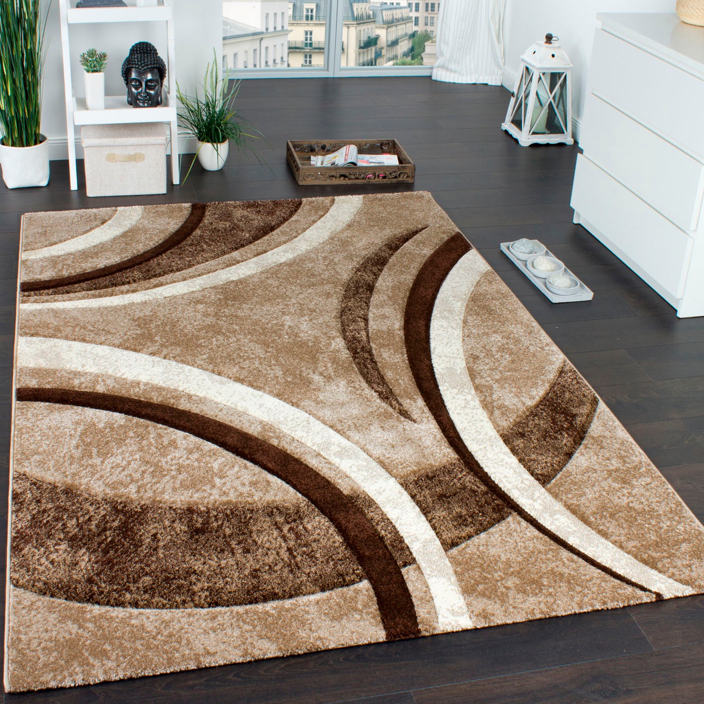 Teppich PACO HOME "Brillance 758", braun, B:240cm H:14mm L:330cm, Kunstfaser, Teppiche, Teppich, Kurzflor, modernes geometrisches Design, auch als Läufer