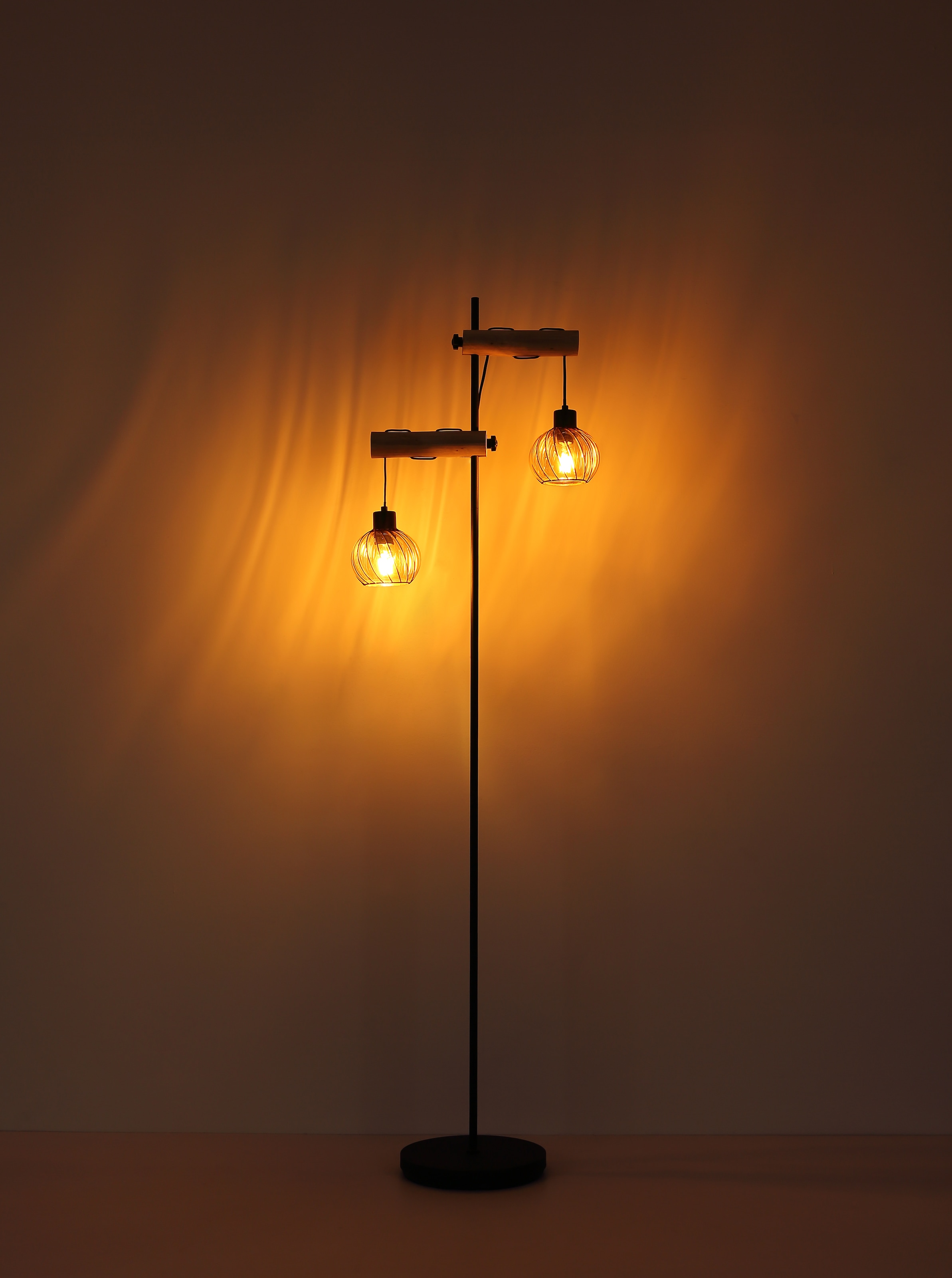 GLOBO LIGHTING Stehlampe »PAULO«, Leuchtmittel E27 | ohne Leuchtmittel, Stehlampe/Holz/Glas amber/Wohnzimmer/Schlafzimmer
