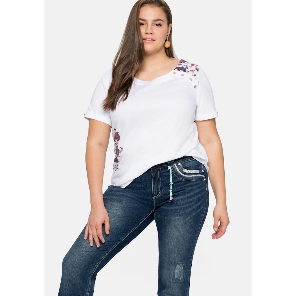 sheego by Joe Browns T-Shirt »Große Größen« mit Frontdruck und Zierknöpfen