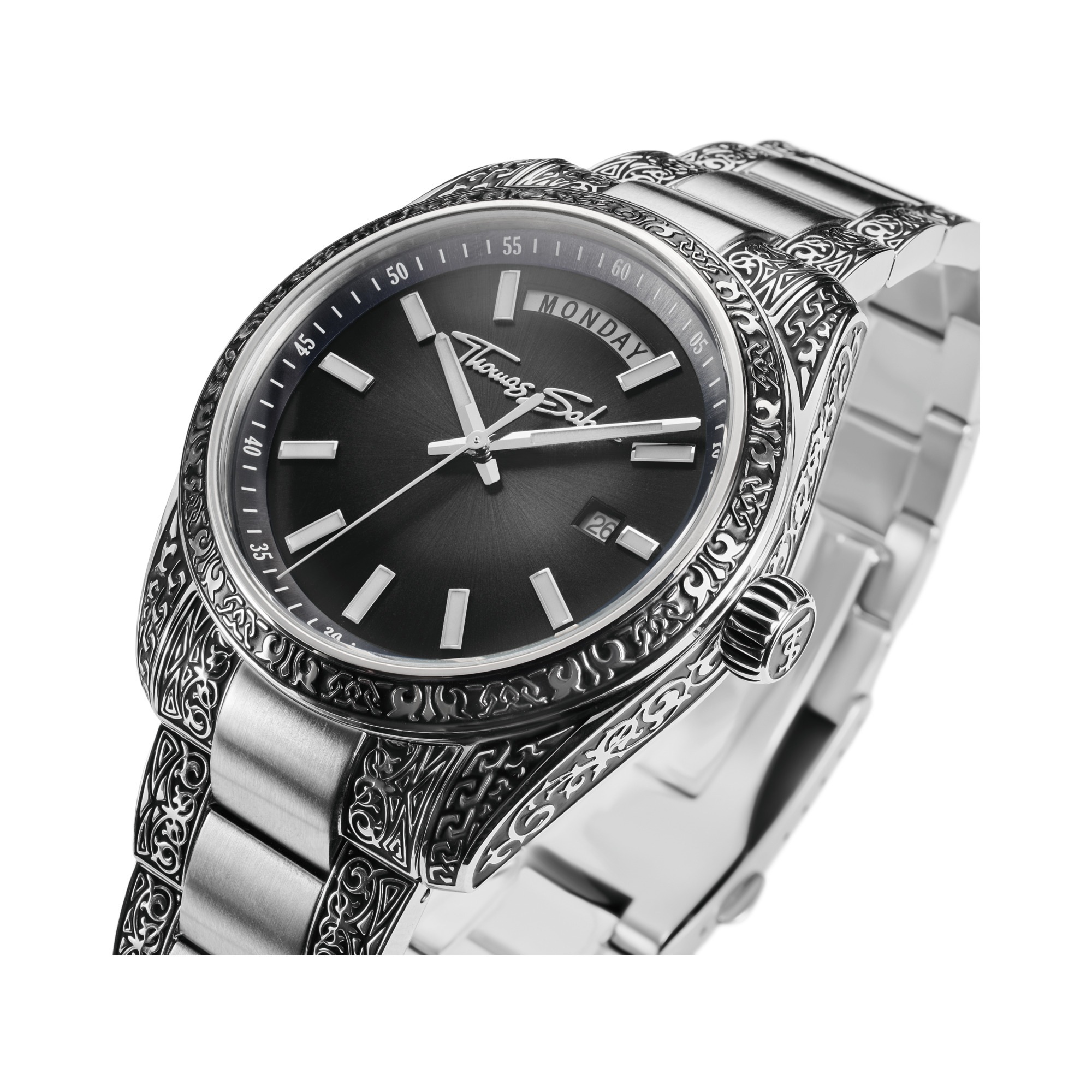 THOMAS SABO Quarzuhr »REBEL AT HEART REVIVE 40 mm« Armbanduhr, Damenuhr, Herrenuhr, Edelstahlarmband, analog, Tag