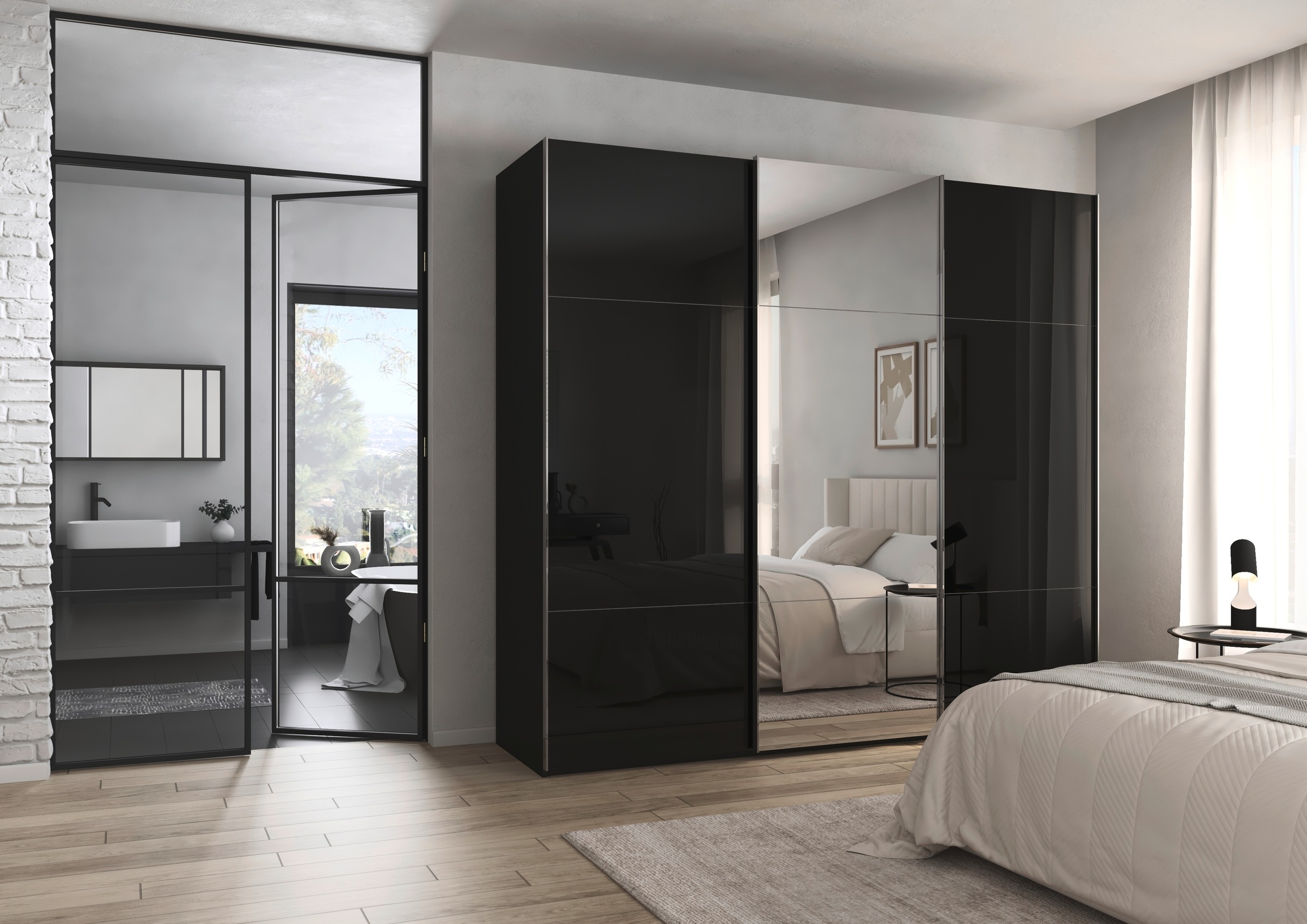 rauch Schwebetürenschrank »Kleiderschrank Schrank Garderobe Schlafzimmerschrank CONTIDO«, (in 3 verschiedenen Ausstattungen BASIC/CLASSIC/PREMIUM), aus hochwertigem Material in 6 Breiten 2 Griff-Farben MADE IN GERMANY