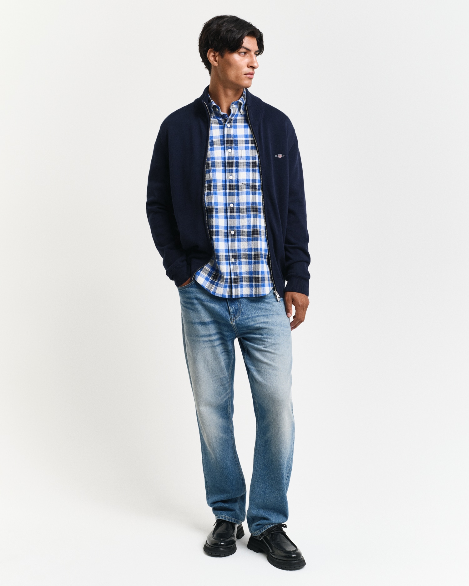 Gant Cardigan »CASUAL COTTON ZIP CARDIGAN«, Mit Rippbündchen an Stehkragen, Ärmeln und Saum