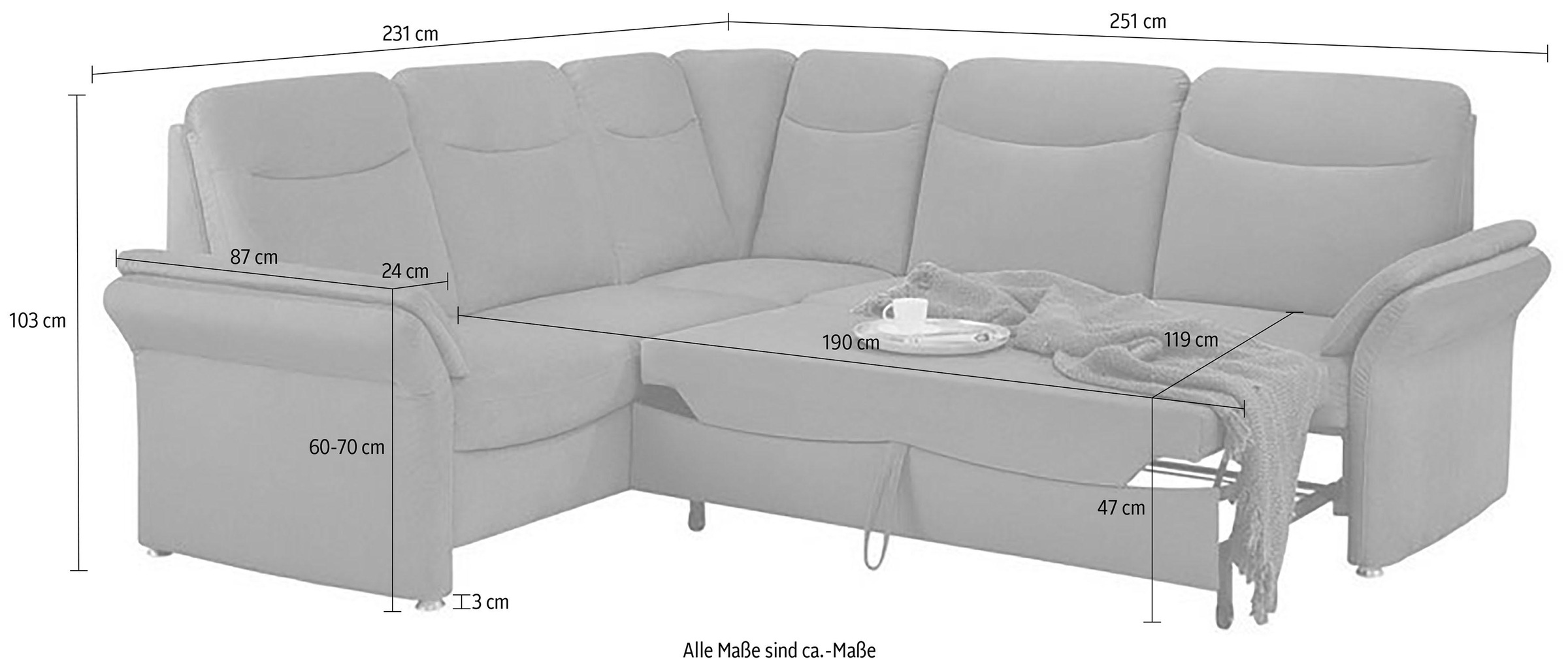 Home affaire Ecksofa »Tahoma L-Form«, mit Armlehnfunktion, wahlweise Bettfunktion, Schublade, Relaxfunktion