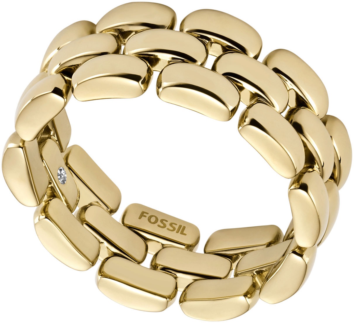 Fingerring FOSSIL "Schmuck Geschenk Edelstahl Ring Arden" Gr. 18, gold (gelbgoldfarben), Fingerringe, Damen, 18, Edelstahl, 8,5mm, Fingerring 2