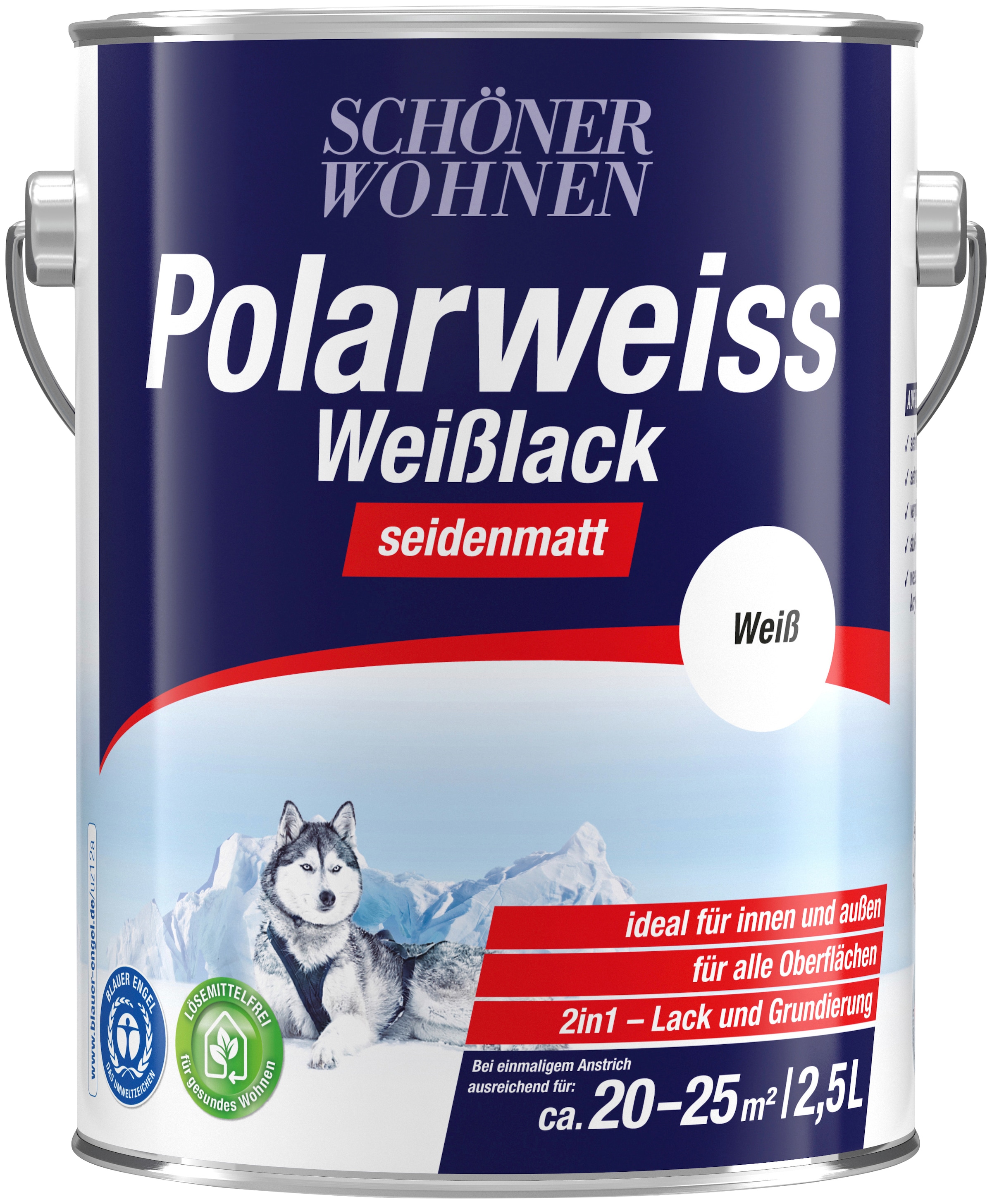 SCHÖNER WOHNEN FARBE Weißlack »Polarweiss«, 2,5 Liter, seidenmatt, innen & außen, für...