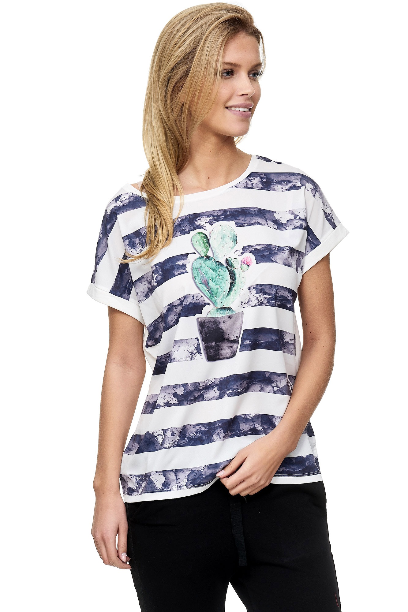 T-Shirt, mit Kaktus-Aufdruck und Pailletten