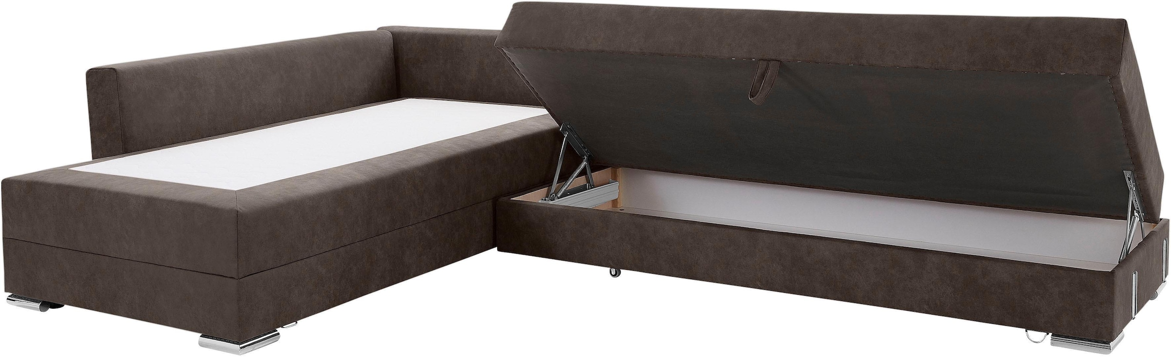 INOSIGN Ecksofa »Boxspringbett Night & Day L-Form mit Dauer-Schlaffunktion mit Armlehne«, mit Boxspring-Bettfunktion 180x200 cm und Bettkasten, Dauerschläfer!