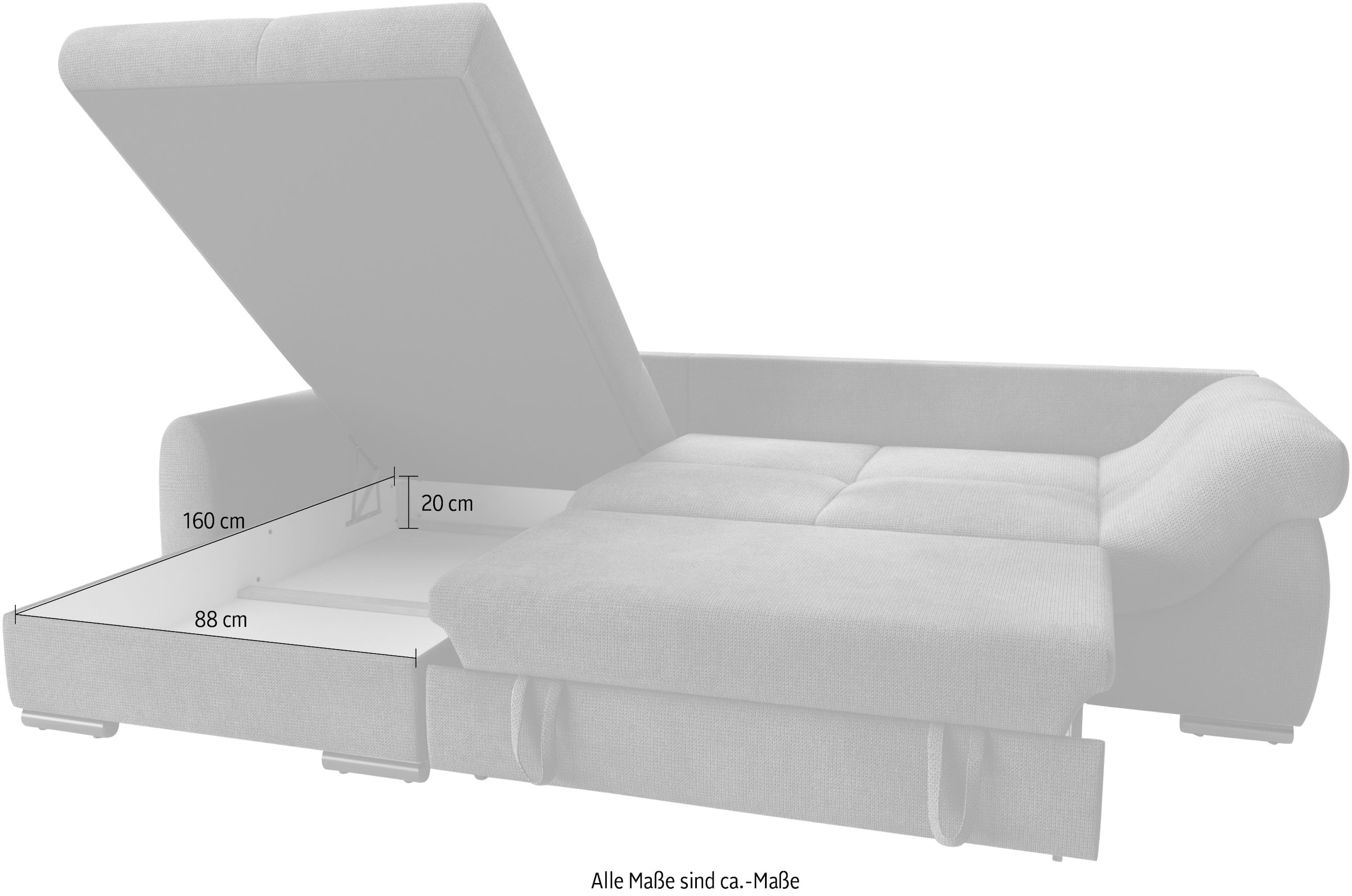 Mr. Couch Ecksofa »Livorno DuraFlex L-Form«, inkl. Hochschläfer-Bettauszug, XL-Bettkasten weiß beschichtet