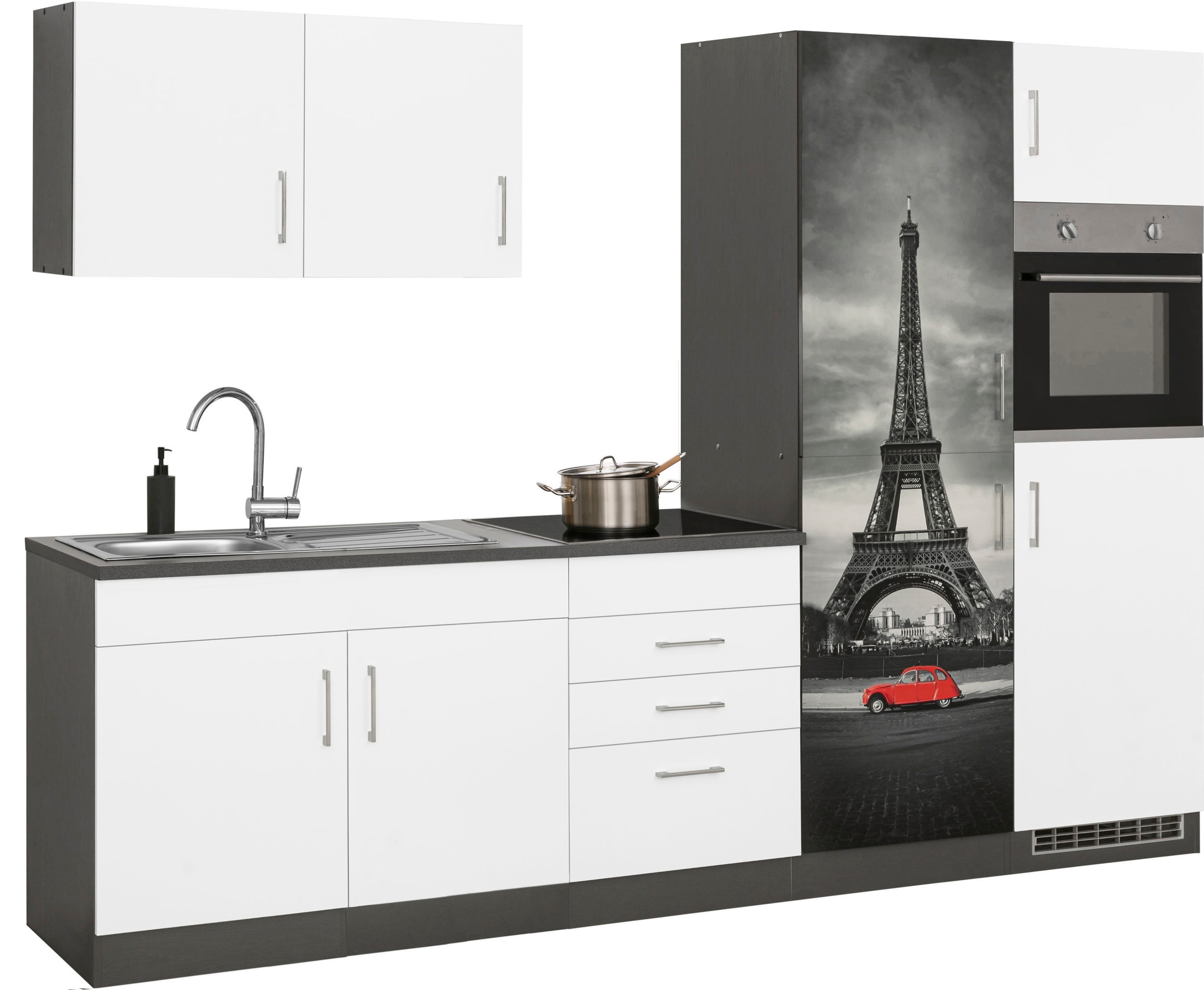 KOCHSTATION Küchenzeile "KS-Paris - Küchen mit einzigartigen Fotomotiven auf den Fronten" Breite 280 cm, wahlweise mit E-Geräten und Induktion