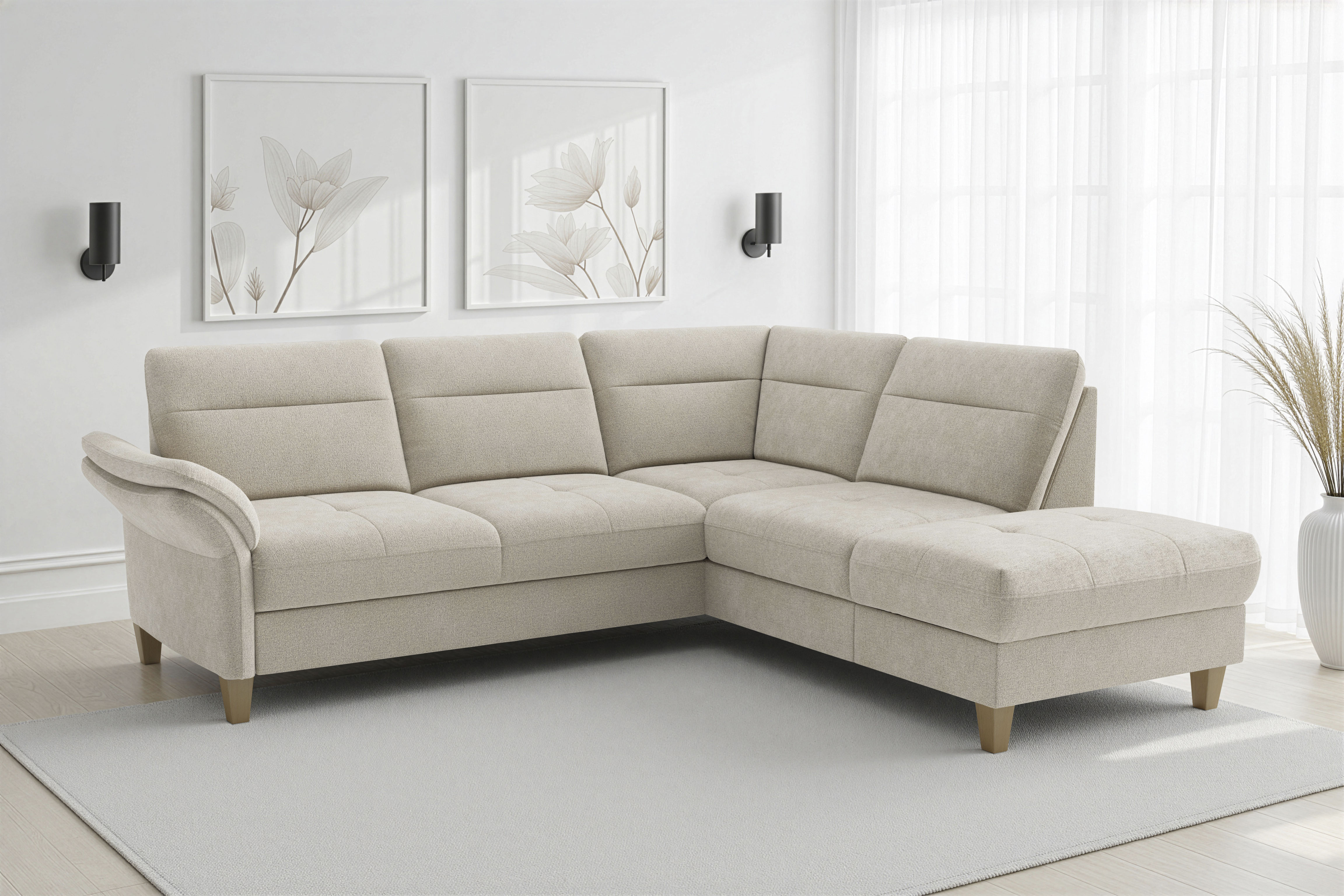 sit&more "Pamela L-Form, B: 218 cm, optional Schlaffunktion & Bettkasten" wahlweise mit Armteilverstellung, Sofa mit Federkern, Sitzhöhe: 48 cm