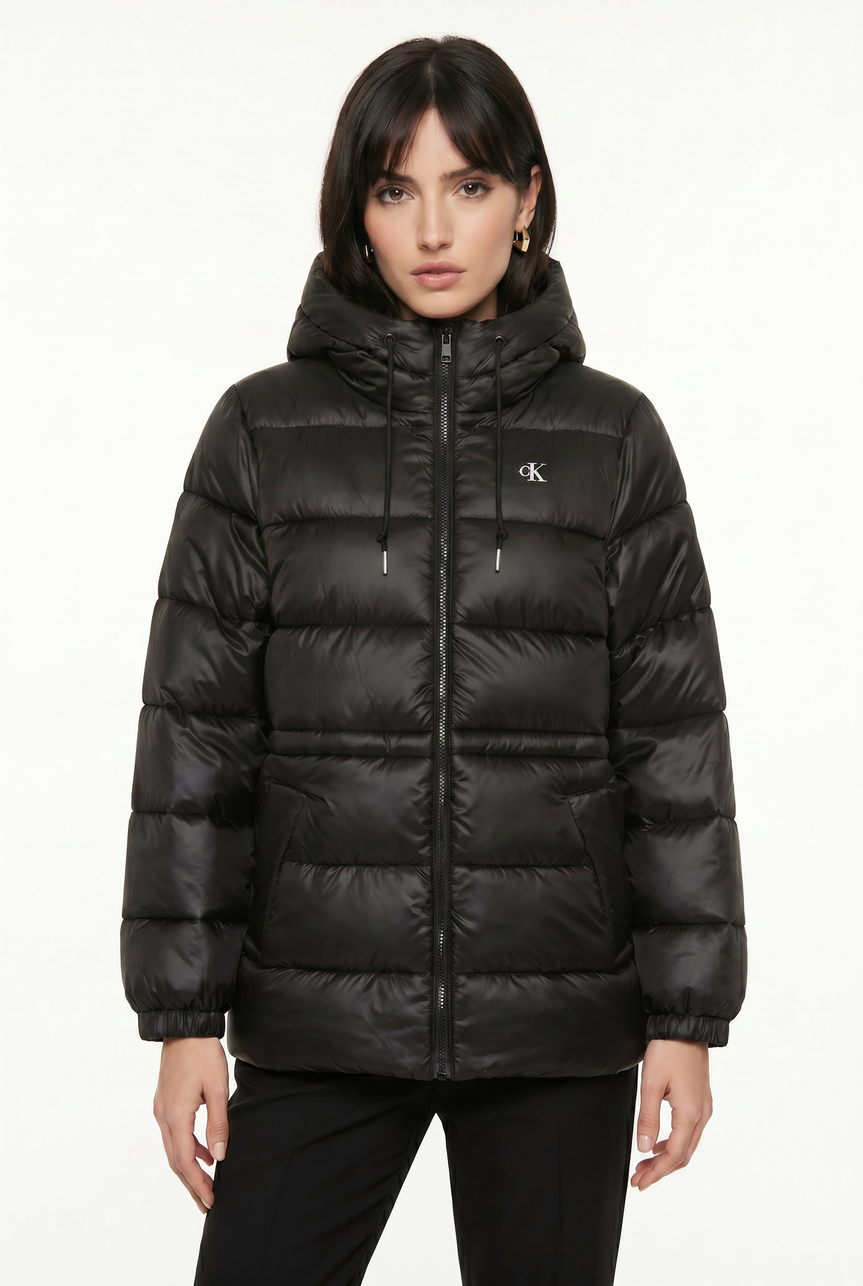 Calvin Klein Jeans Steppmantel Regular Fit, warm wattiert, Logoschriftzug auf der Kapuze