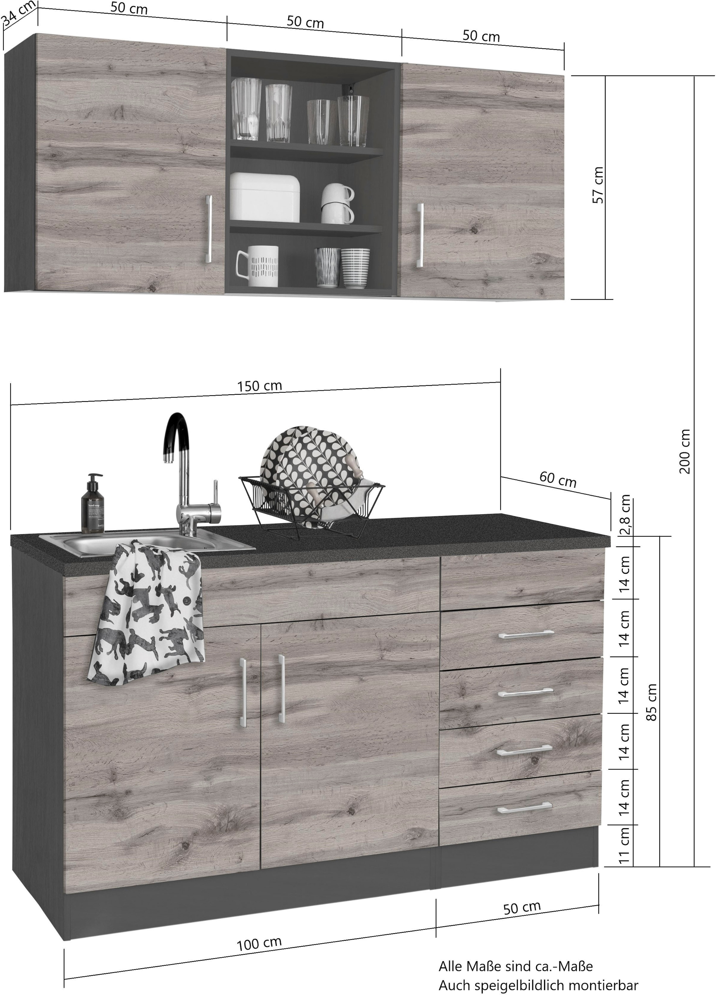 HELD MÖBEL Küche »Mali«, 150 wahlweise Breite E-Geräten mit | BAUR cm