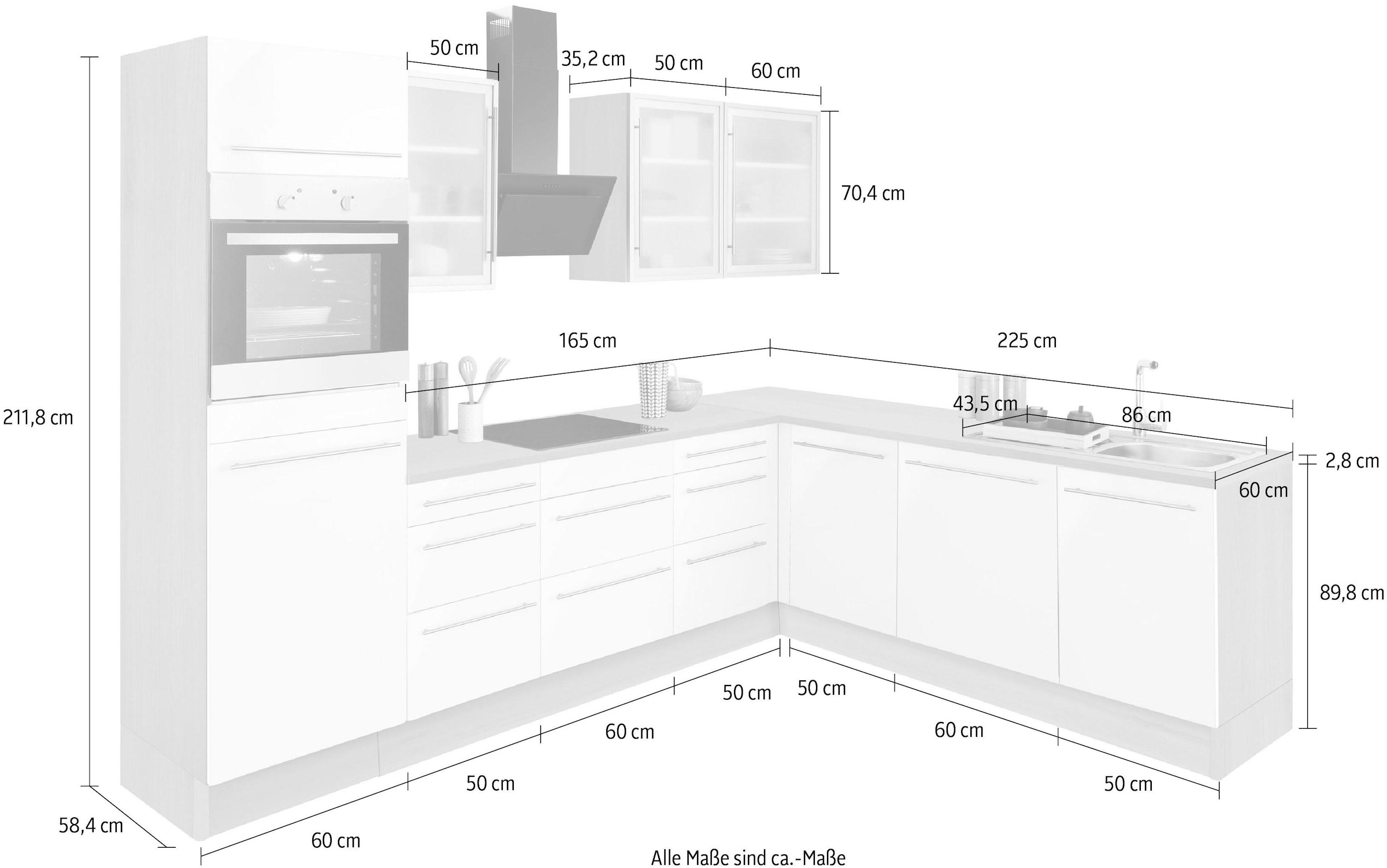 OPTIFIT Winkelküche »Bern«, Stellbreite 285x225 cm, wahlweise mit E-Geräten