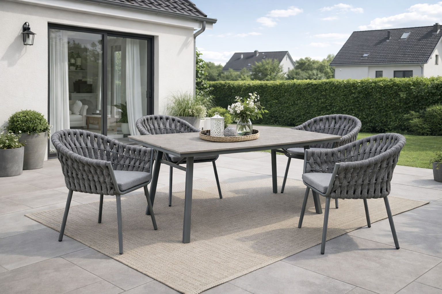 Destiny Garten-Essgruppe "MOLINO SAN MARINO 4 Se + Tisch RE 180x90cm anthrazit" Set, Aluminium, Rope, Polywood