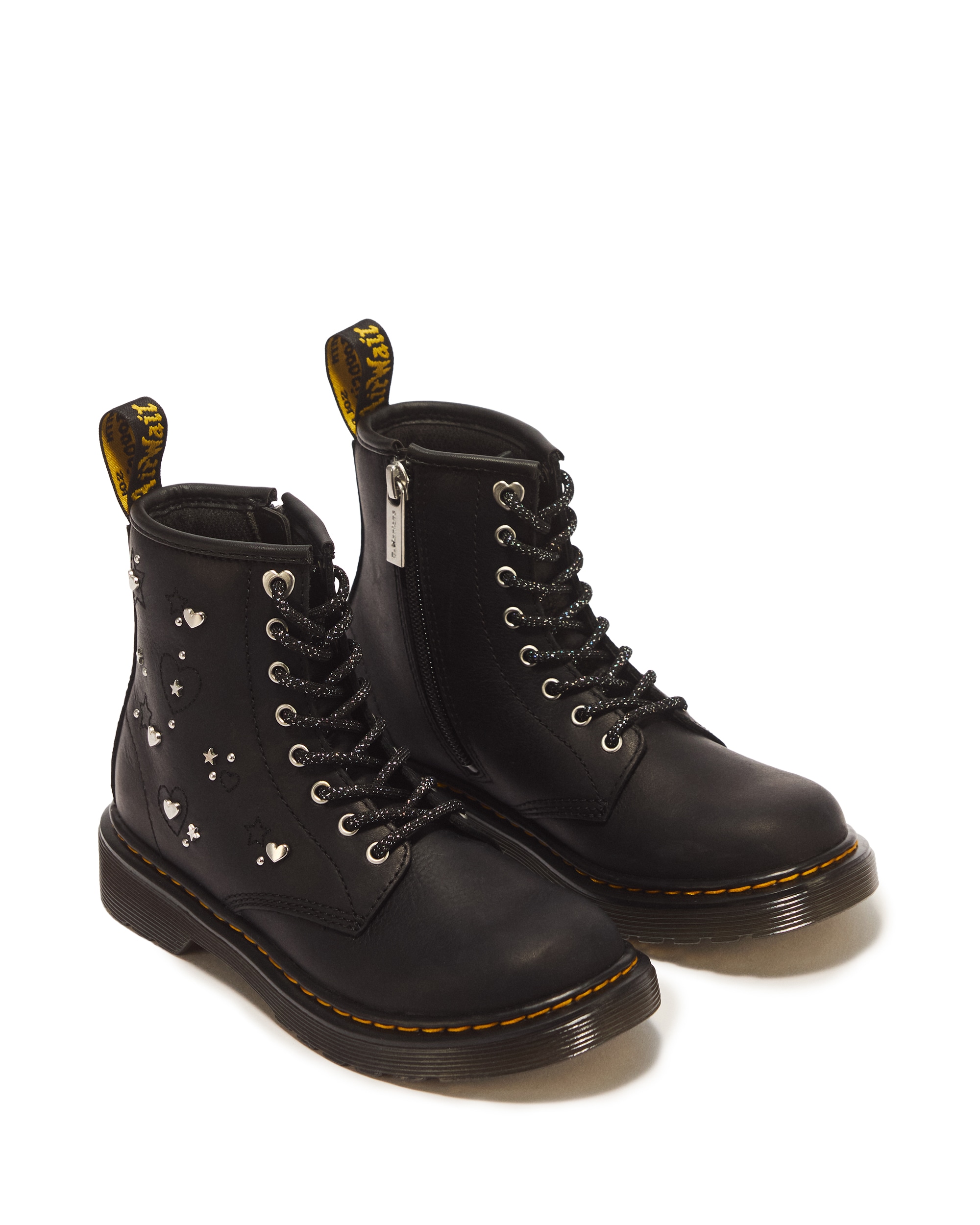 DR. MARTENS Schnürboots "1460 Hs J Black Wyoming" Schnürstiefelette mit herzförmigen Nieten